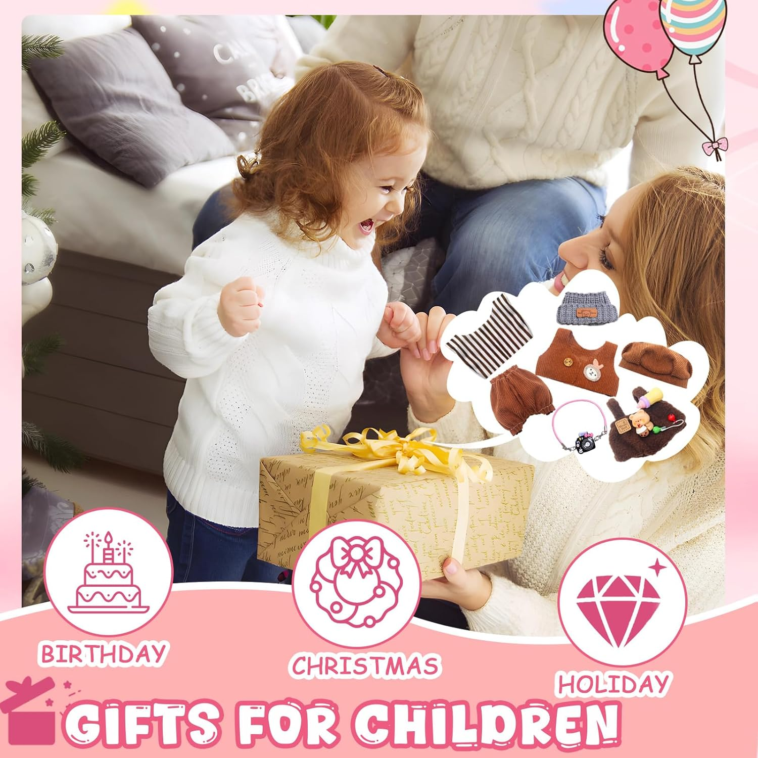 Pack of 7 Clothes for Doll, 17 Cm Doll Clothes Accessories with Grey Hat Dungarees Camera Brown Hat Clothing Vest Trousers for Boys Girls Gifts (Doll Not Included) image number 4