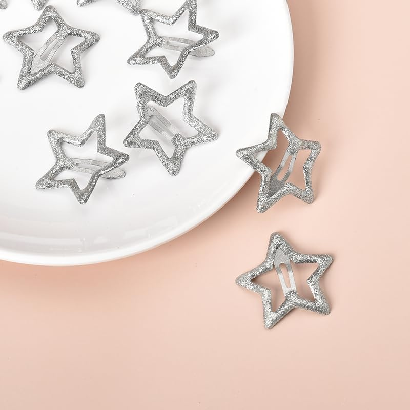 Silver Star Hair Clips Y2K Glitter Star Snap Clip Barrettes Hairpins 10 Pieces Small Metal Hair Clip Headpiece Cyber 2000S E-Girl Hair Accessories for Teen Girl Women image number 6