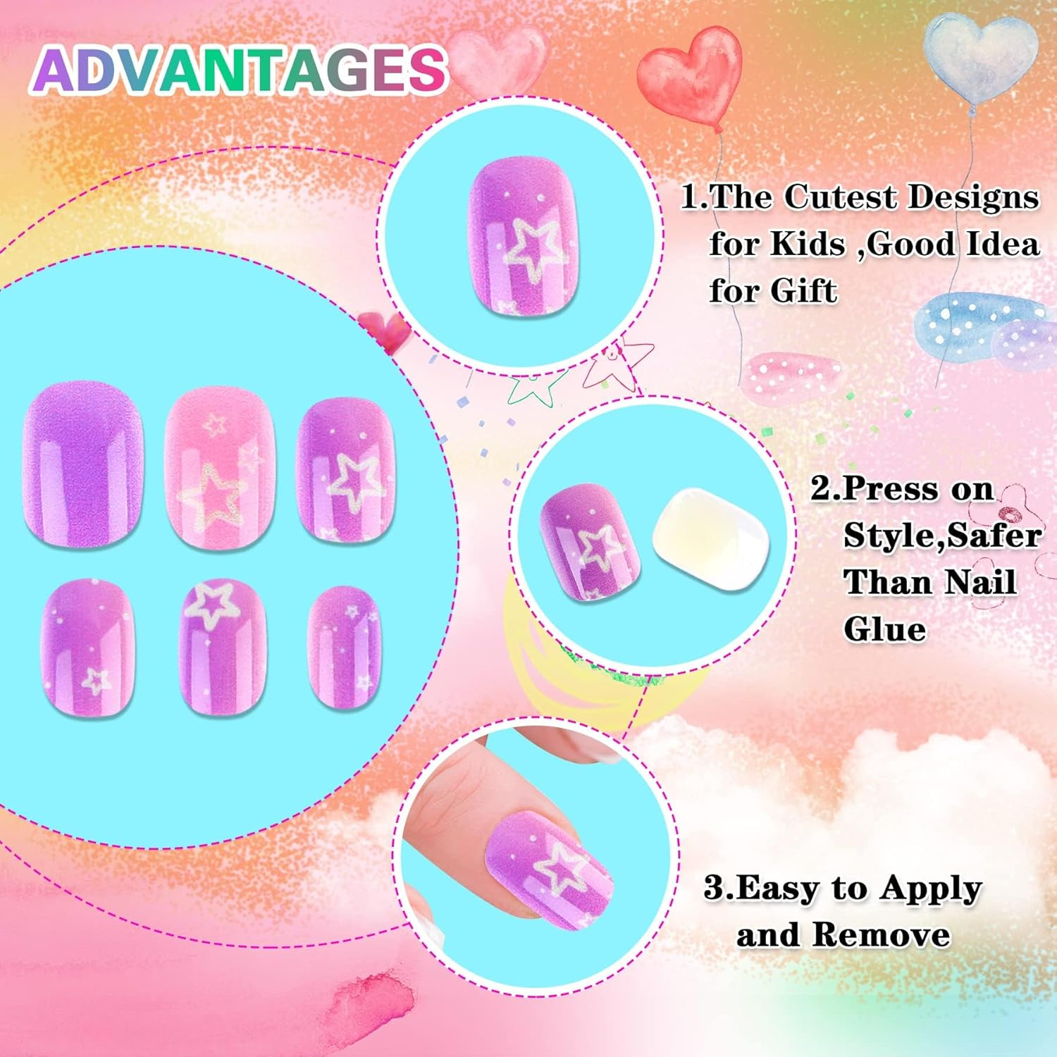 192Pcs Fake Nails, Fake Pre-Glue Full Cover Short False Stick on Nail Nail Art Decoration image number 5