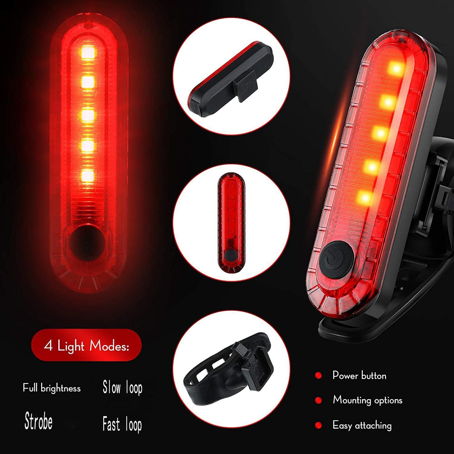 Bike Tail Light, Bicycle Rear Lights USB-C Rechargeable LED Cycling Safety Flashlight with 4 Light Mode for Road Mountain Night Riding & Adults Men Women image number 4