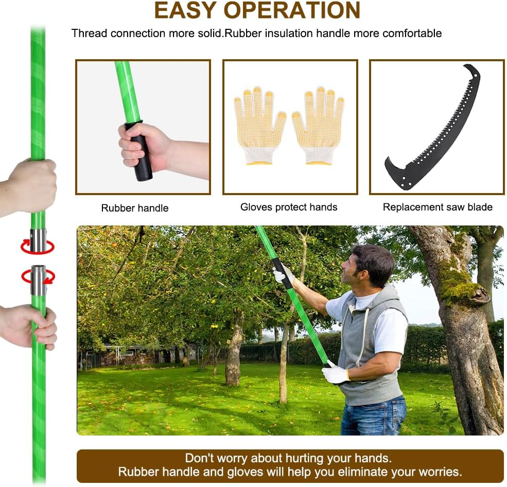 Kokorona Tree Pole Pruner Saws for Tree Trimming, 6.4-26 Ft Manual Tree Pole Branches Pruner Garden Tools Extendable Height with Pole Saw Blade image number 6