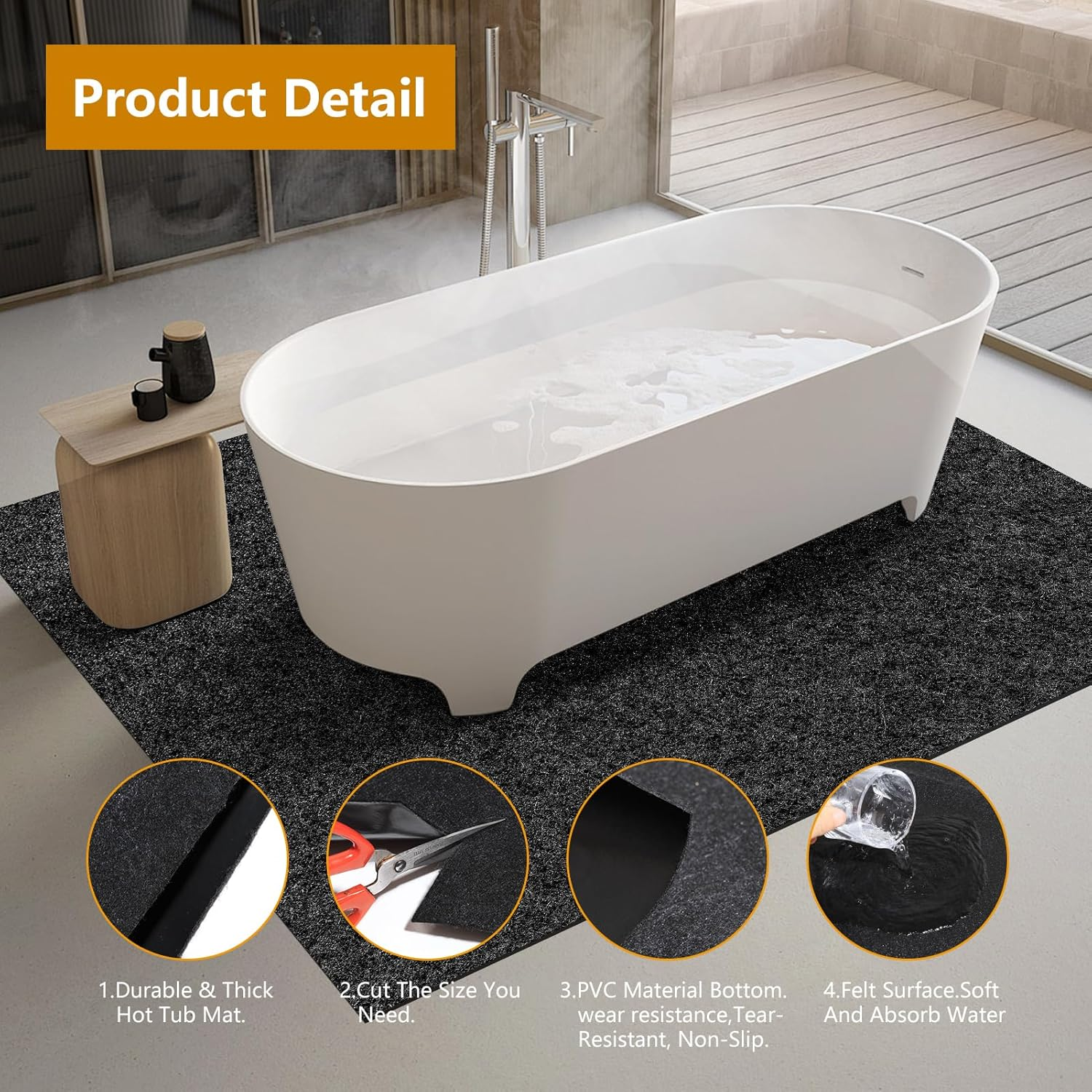 YUET 2.3M*2.3M Square Swimming Pool Pad, Inflatable Hot Tub Mat Outdoor Indoor, Waterproof Slip-Proof Backing, Absorbent Spa Pool Ground Base Flooring Protector Mat image number 1