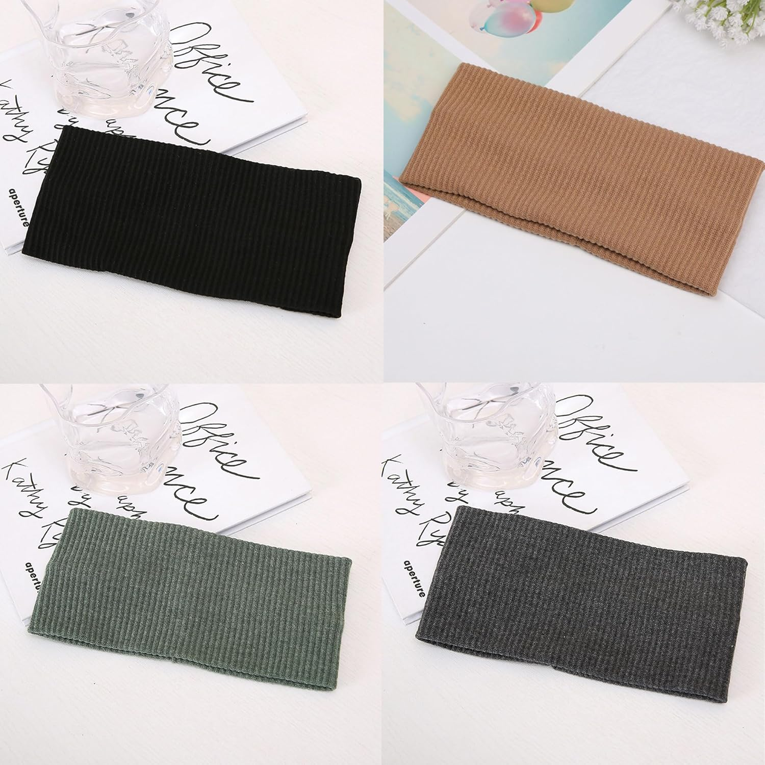 Women'S Sports Headband, Women'S Summer Sweat, Soft, Non-Slip Hairband, Cotton Headband for Cosmetics, Workout, Yoga, Running, Fitness, Gym, Pack of 4