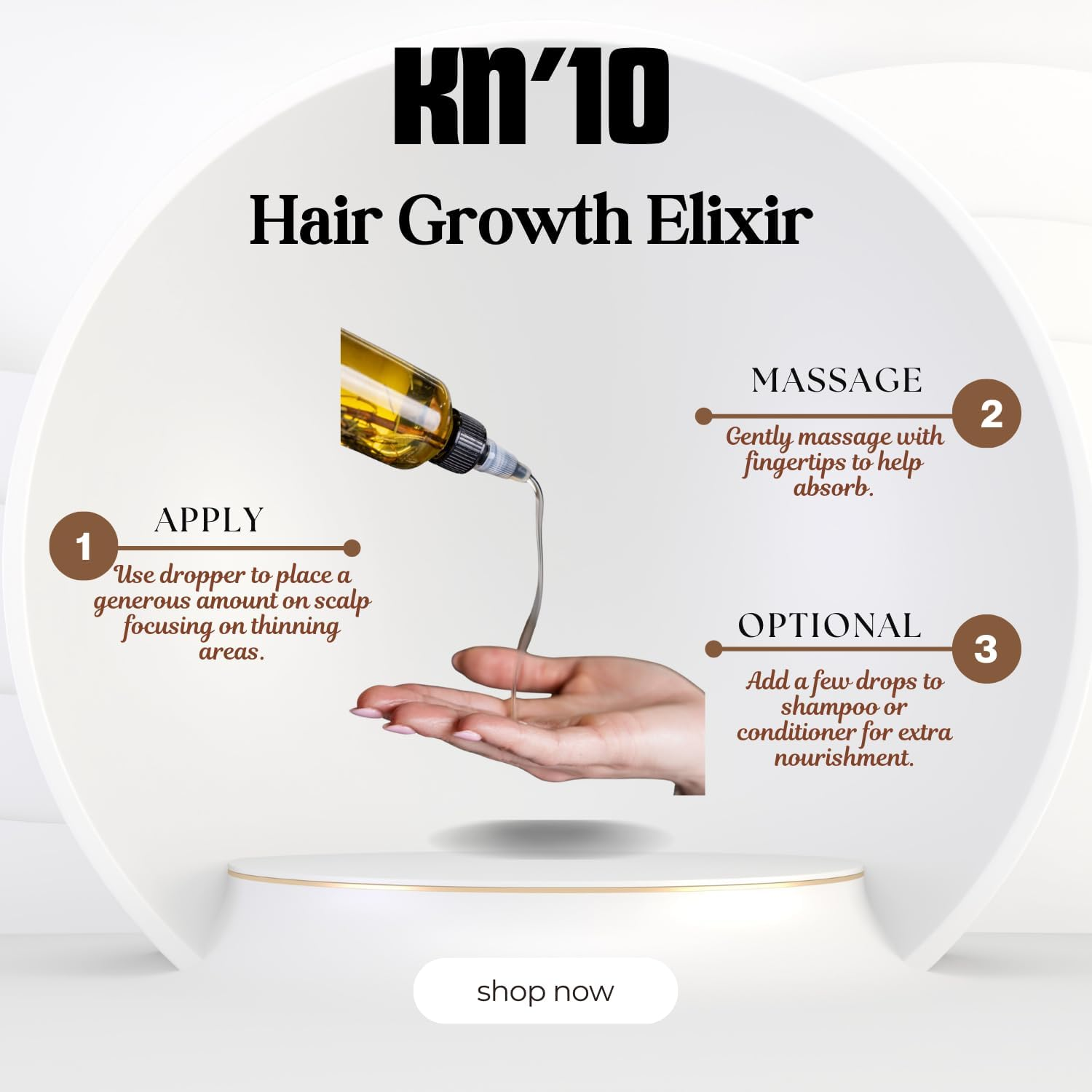 KN&rsquo;10 Hair Growth Elixir 120 Ml / 4.05 Fl. Oz - Hair Oil & Serum with Rosemary Oil for Hair Growth - Lightweight Formula Enriched with Lavender Essential Oil and Vitamin E for Fuller Strands image number 1