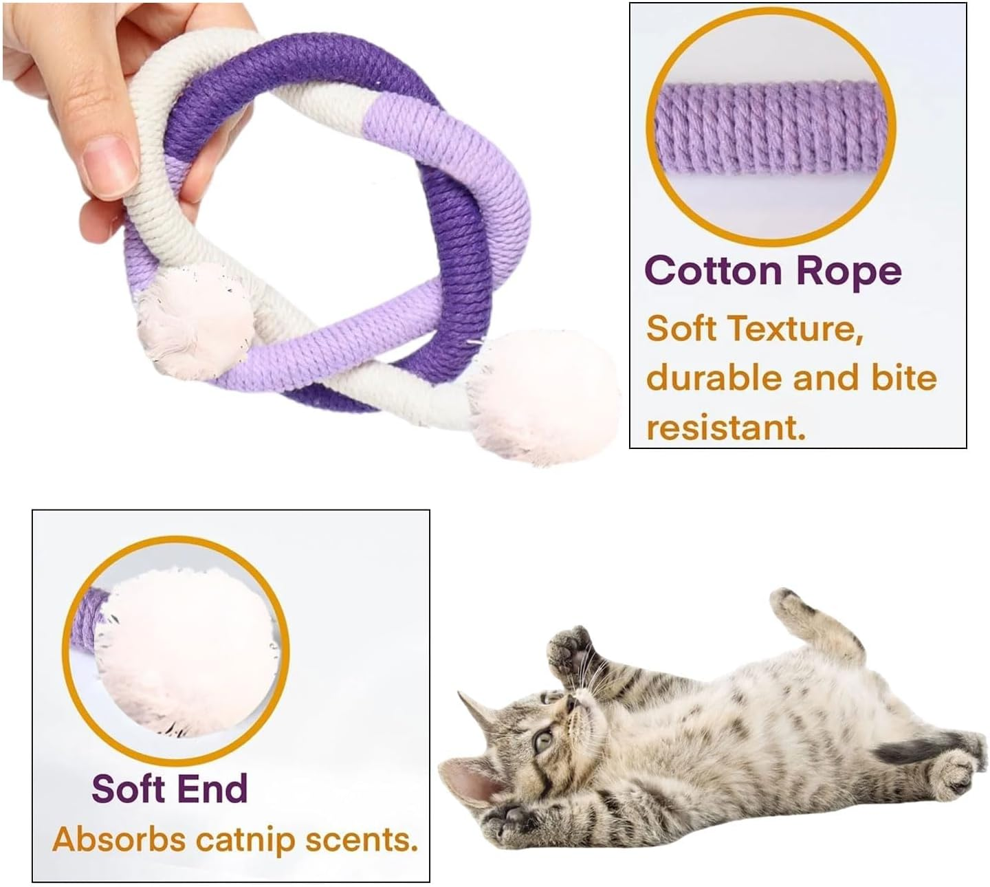 MINZHI Pack of 3 Interactive Teething Rope, Interactive Toy for Cats, Indoor Cat Toy, Teething Rope, Catnip Toy Teething Rope, Relieves Cat Stress, Cat Dental Care against Bad Breath