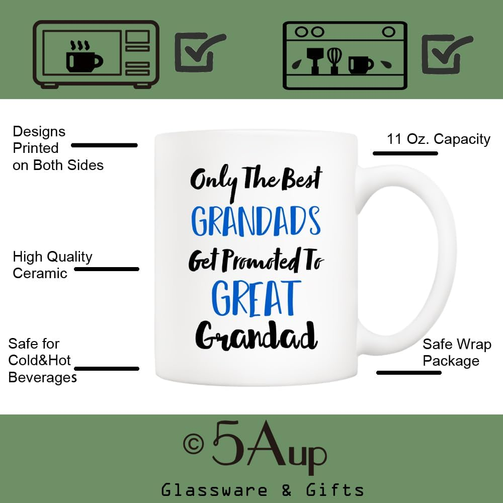 5Aup Fathers Day Great Grandad Mug from Granddaughter Grandson, Only the Best Grandads Get Promoted to Great Grandad Coffee Cup for Grandfather 11 Oz image number 2