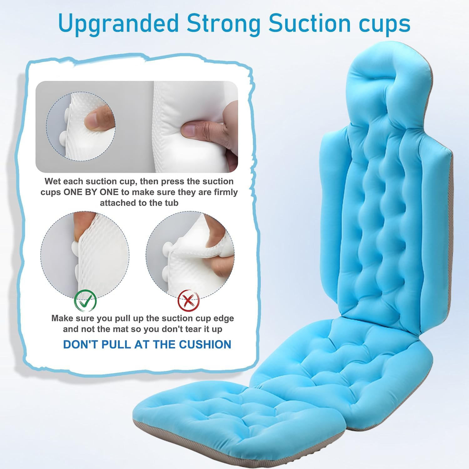 Uandhome Full Body Bath Pillow for Bathtub,Thick Bathtub Cushion & Non-Slip Suction Cups,Luxury Cushion for Bathtub Headrest Neck Shoulder Support Comfort Relaxation Spa Accessorie image number 6