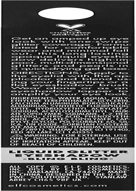 E.L.F., Liquid Glitter Eyeshadow, Long Lasting, Quick-Drying, Opaque, Gel-Based Formula, Creates High-Impact, Multi-Dimensional Eye Looks, Bling Bling, 0.10 Fl Oz