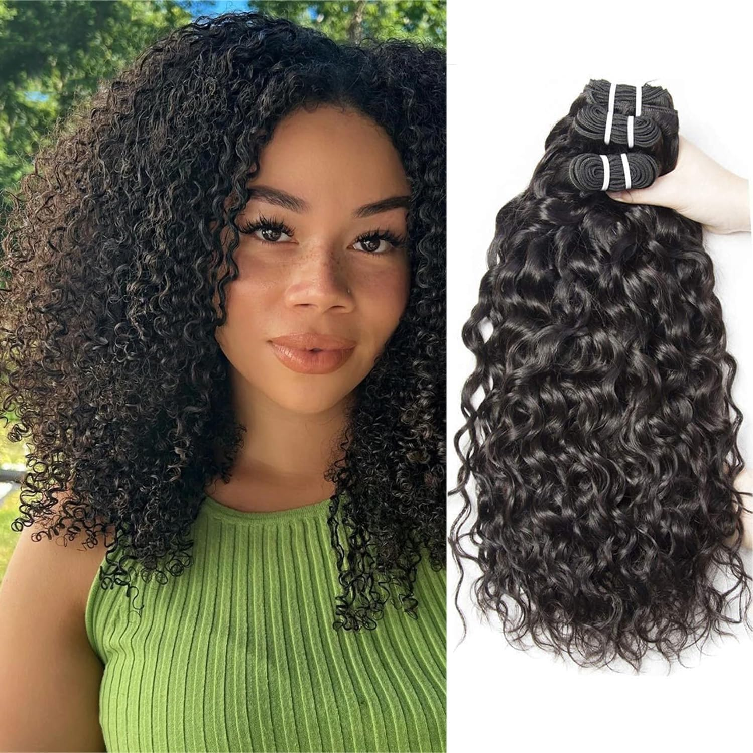 Curly Wave Bundles, Human Hair, Brazilian Curly Human Hair Bundles, 3 Bundles, Kinky Curly Human Hair, Brazilian Virgin Human Hair Bundles, 80 G/Bundle (Total 240 Grams), 12 14 16 Inches, Natural image number 1