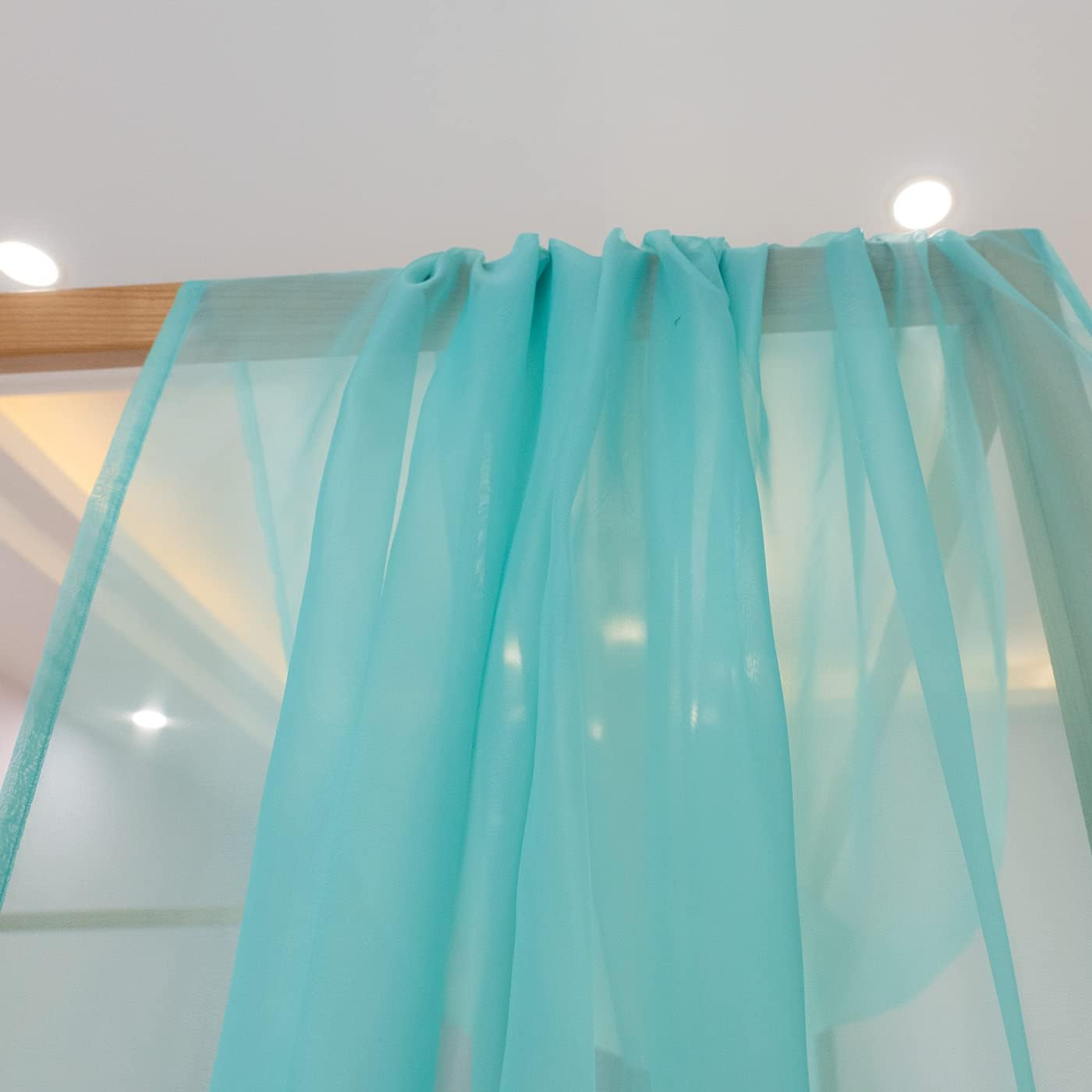 Linentalks Turquoise Canopy Bed Curtains for King & California King Bed, Aqua Blue Canopy Bed Scarf, Sheer Valance Drapes, Four Poster Drapery, 1 PC 52X256 image number 2