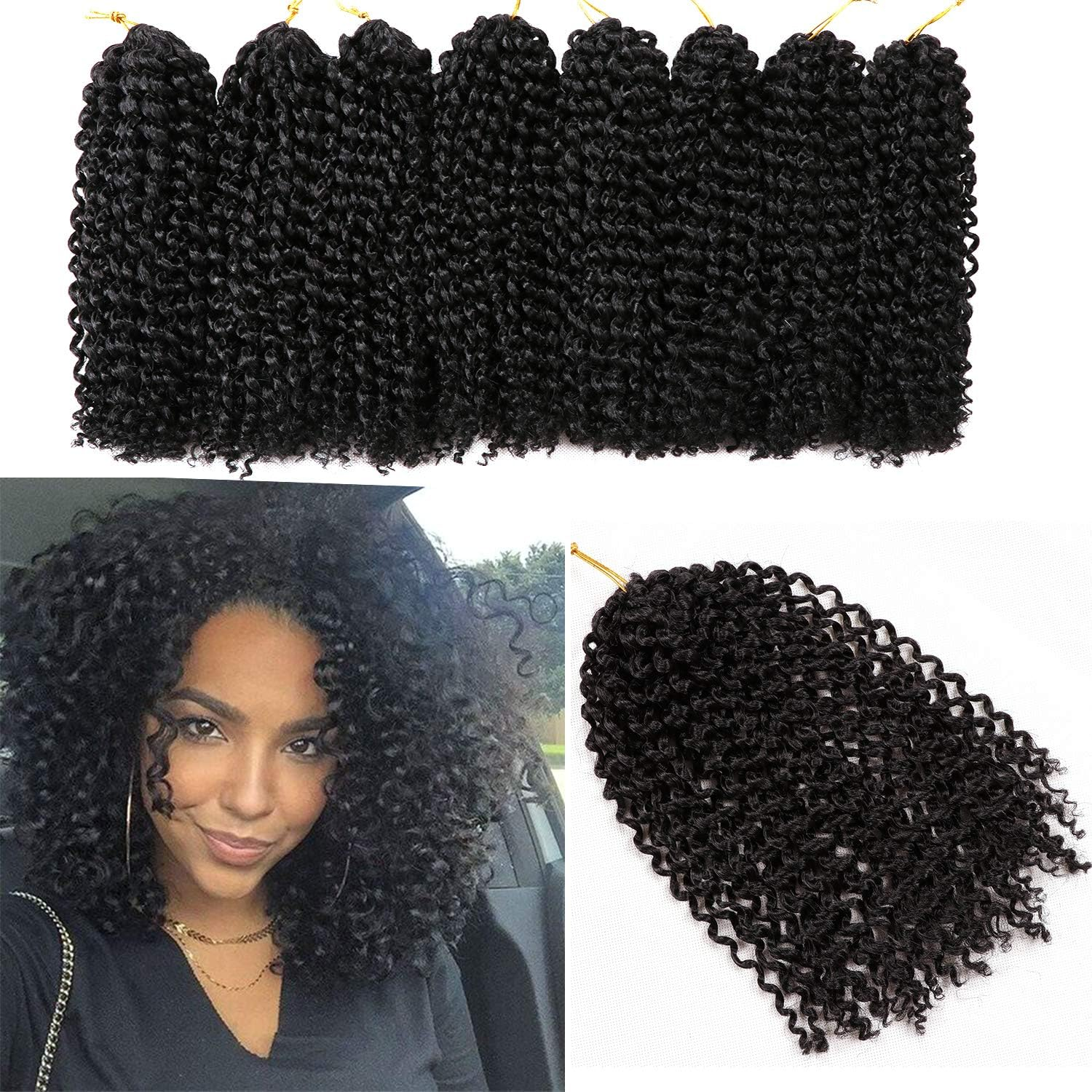 12 Inch Short Passion Twist Hair 8 Bundles Kinky Curly Marlybob Crochet Hair for Black Women (8Bundles12 Inch, 1B#) image number 6