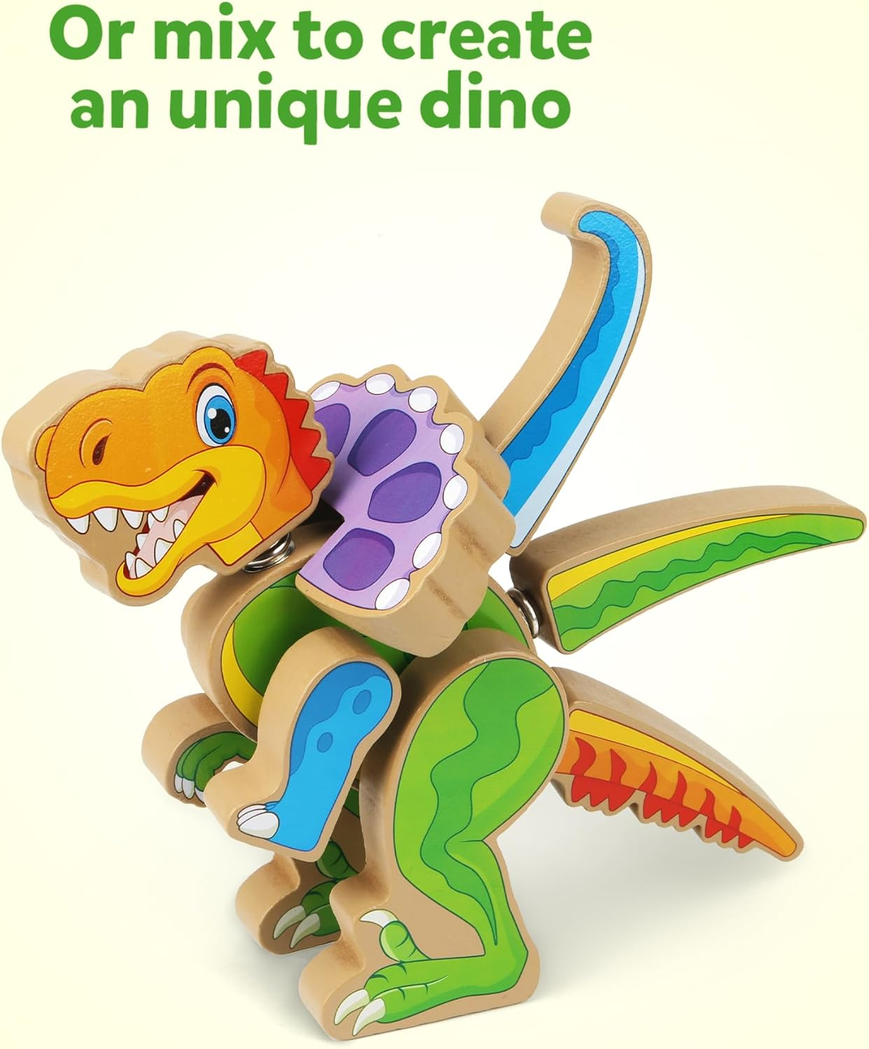 Coogam Build Your Own Dinosaurs Toy, Snap Together Building Dinosaurs Playset, Wooden STEM Take Apart Dinosaur Builder, Fine Motor Building Toy for 3 4 5 Years Old Kids