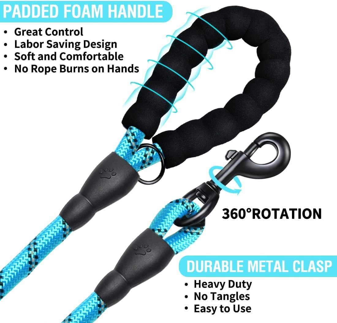 Mumoo Bear Rope Dog Lead 1.5M with Comfortable Padded Handle and Highly Reflective Threads for Medium Large Dogs (1.5M-1.2Cm, Blue) - Black 2Pc image number 4