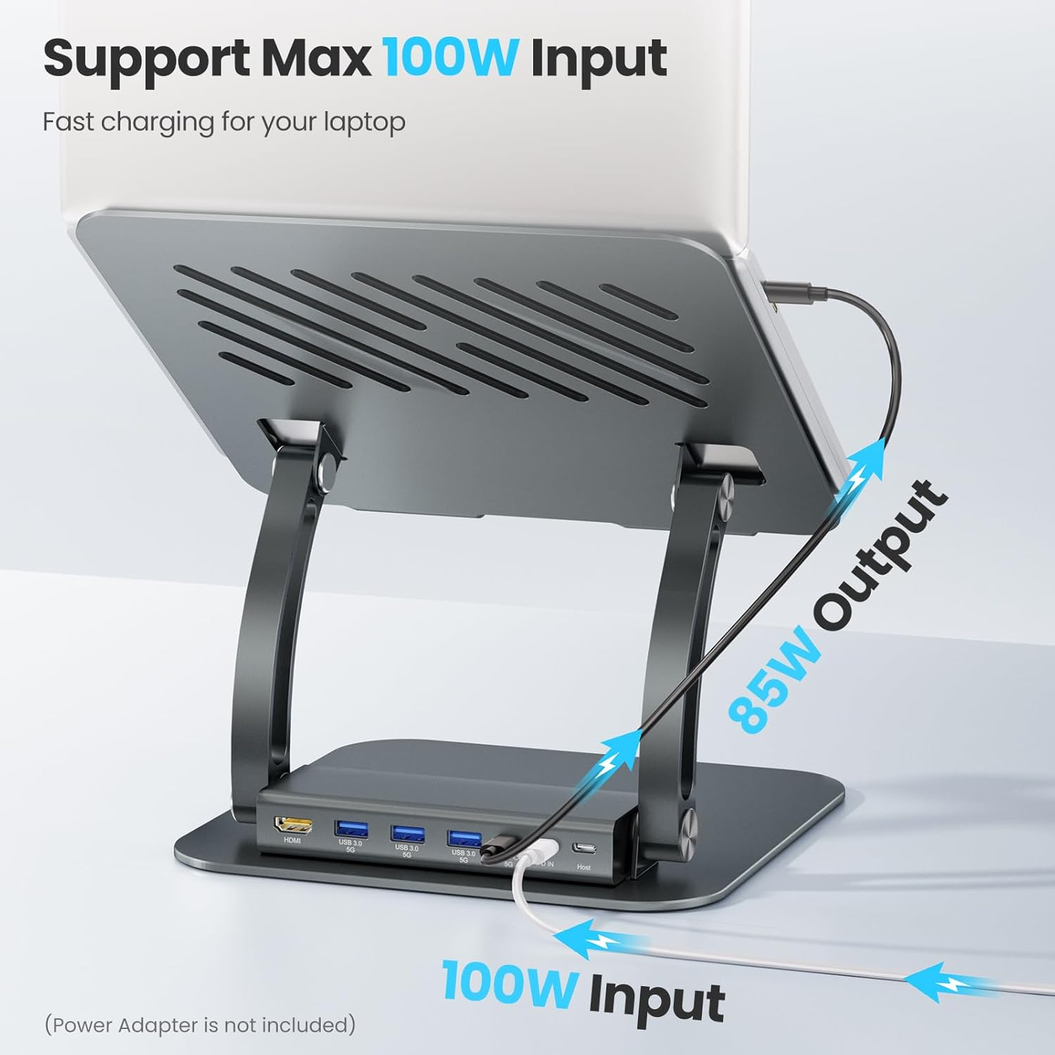 Tounee Laptop Stand with Detachable USB-C Hub, 100W PD Charging, 4K@60Hz HDMI, 3 USB Ports, Ergonomic Laptop Holder Docking Station for 10-17" Laptops, Macbook & More - Gray image number 2