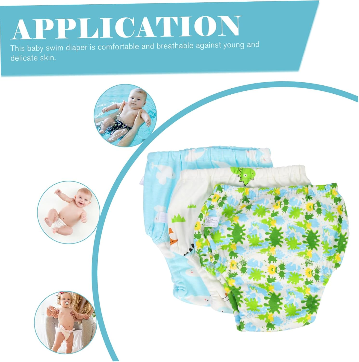 SHERCHPRY 3Pcs Reusable Swim Diaper Breathable Washable Swim Pants for Boys Comfortable Training Underwear image number 2