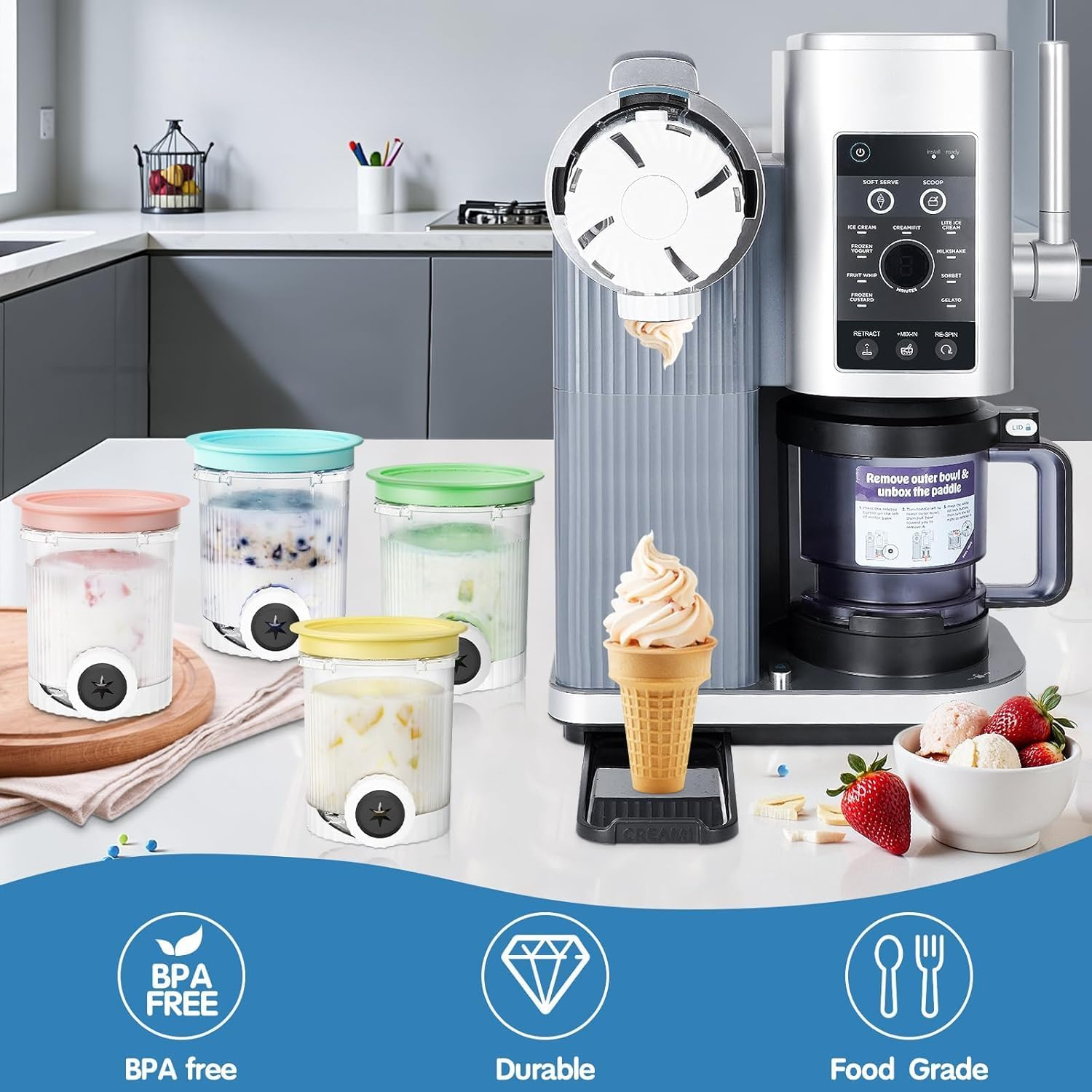 4 Pcs Ninja Creami Swirl Pints and Lids Compatible with Ninja NC700 Series, NC701, NC701C, Creami Containers for Swirl Ice Cream & Soft Serve Makers, Bpa-Free, Dishwasher Safe(Pink&Blue&Yellow&Green)