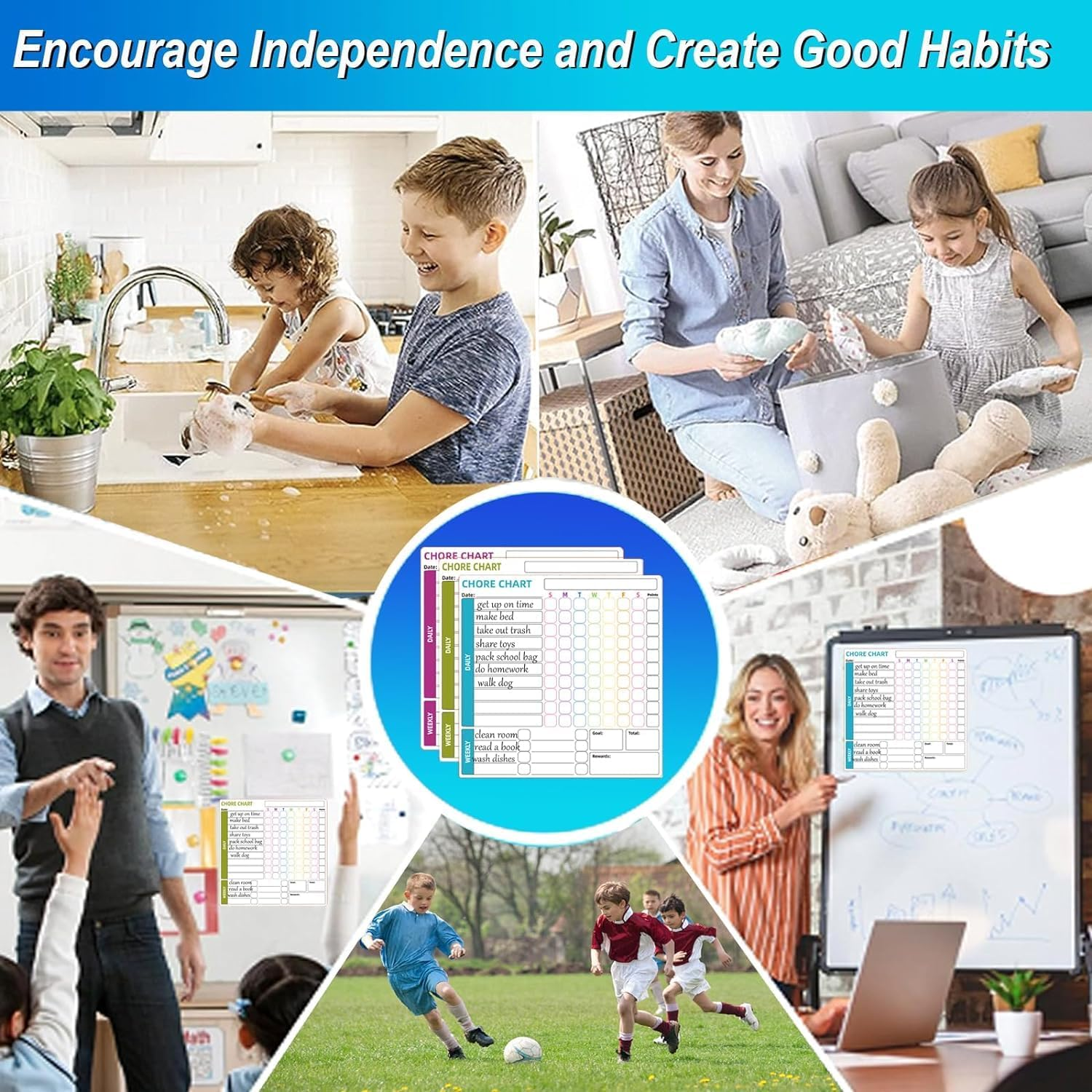 Chore Chart, 3 Pack Magnetic Chores Chart for Multiple Kids,Dry Erase Behavior Responsibility Reward Chart Fridge Weekly to Do Memo Checklist with 6 Fine Markers for Teenagers Children Adults image number 4