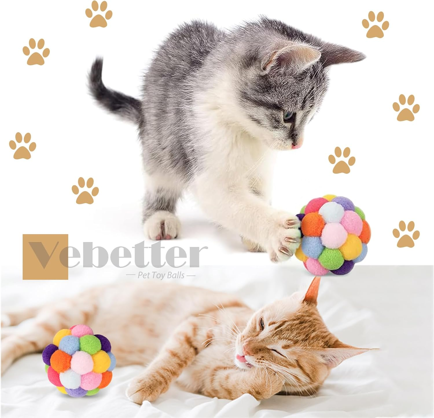 Vebetter Felt Balls for Cats, Pack of 9 Cat Toy Balls, Cat Toy, Felt Cat Balls, Soft Cat Balls, Kitten Pom Poms Ball, Cat Play Toy Indoor, Pompom Ball 4.5 Cm image number 6
