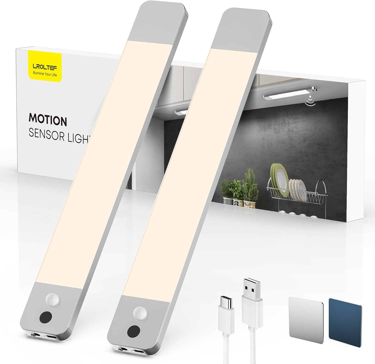 Cabinet Lighting LED Lamp with Hand Wave and Motion Sensor - 25 Cm 1500 Mah 4000 K Cabinet Light Under-Unit Light Kitchen Light - Rechargeable & Dimmable Showcase Lighting Wardrobe | Pack of 2 image number 3