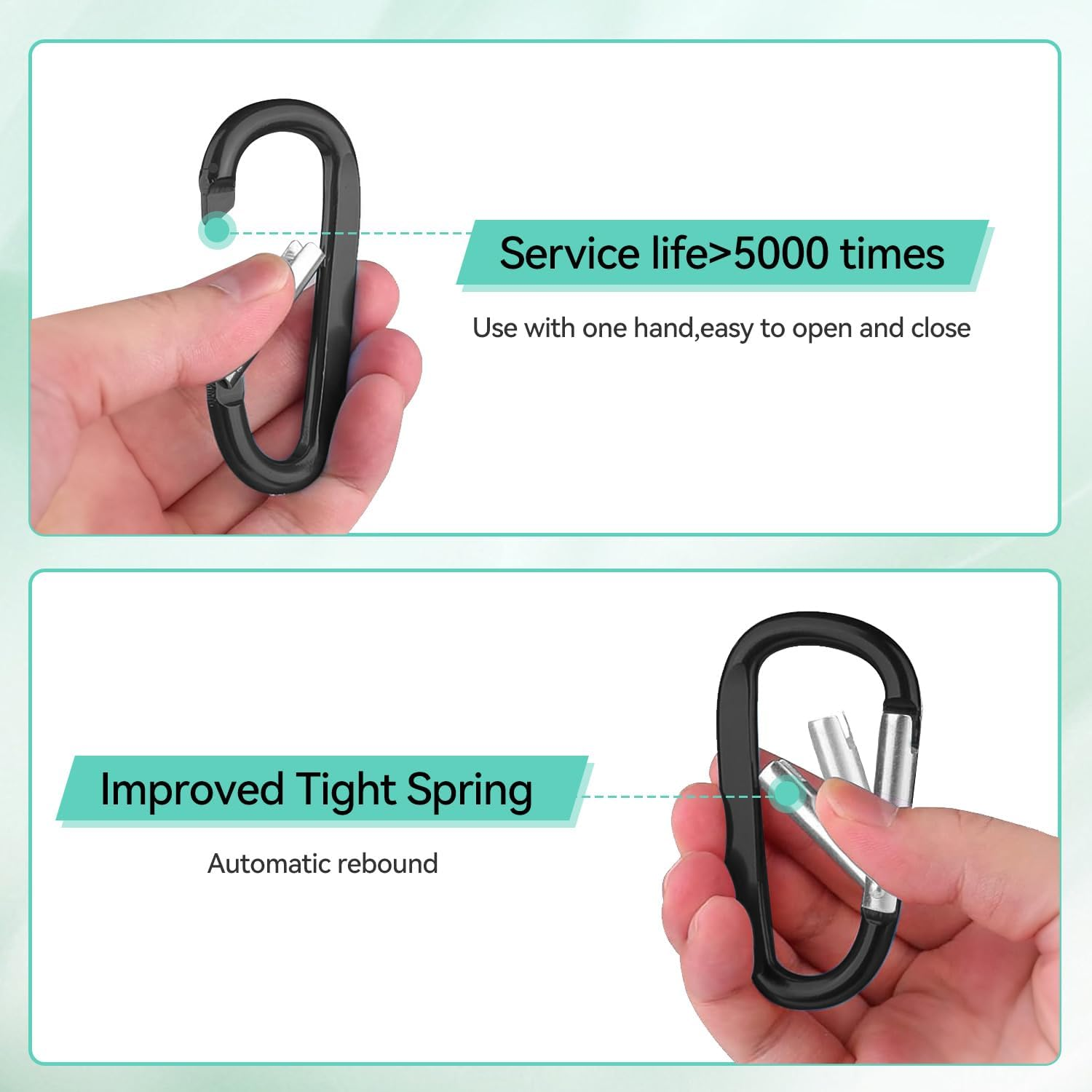 7 Pack 3"/76MM Aluminum Carabiner Clips D Ring Shape Carabiner Keychain Spring Snap Hook with 7 Key Rings for Outdoor, Camping, Hiking, Fishing, Home RV, Traveling image number 6