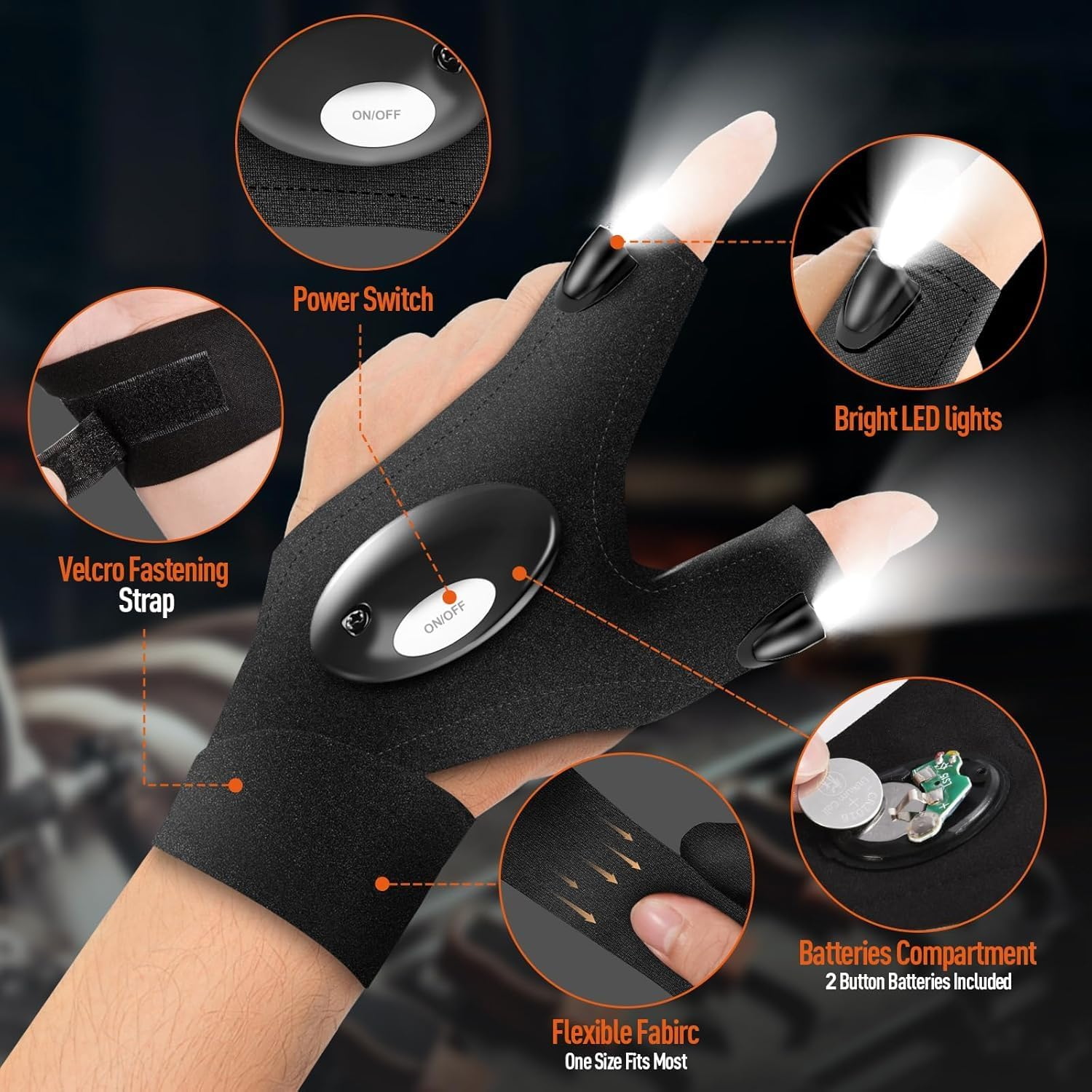 Xkimos Rechargeable LED Flashlight Gloves, USB Hands Free Lights Gloves, Cool Gadgets for Men,Adjustable Waterproof Gloves with Lightsfor Fishing, Camping,Perfect for Christmas, Birthday & Father'S image number 5