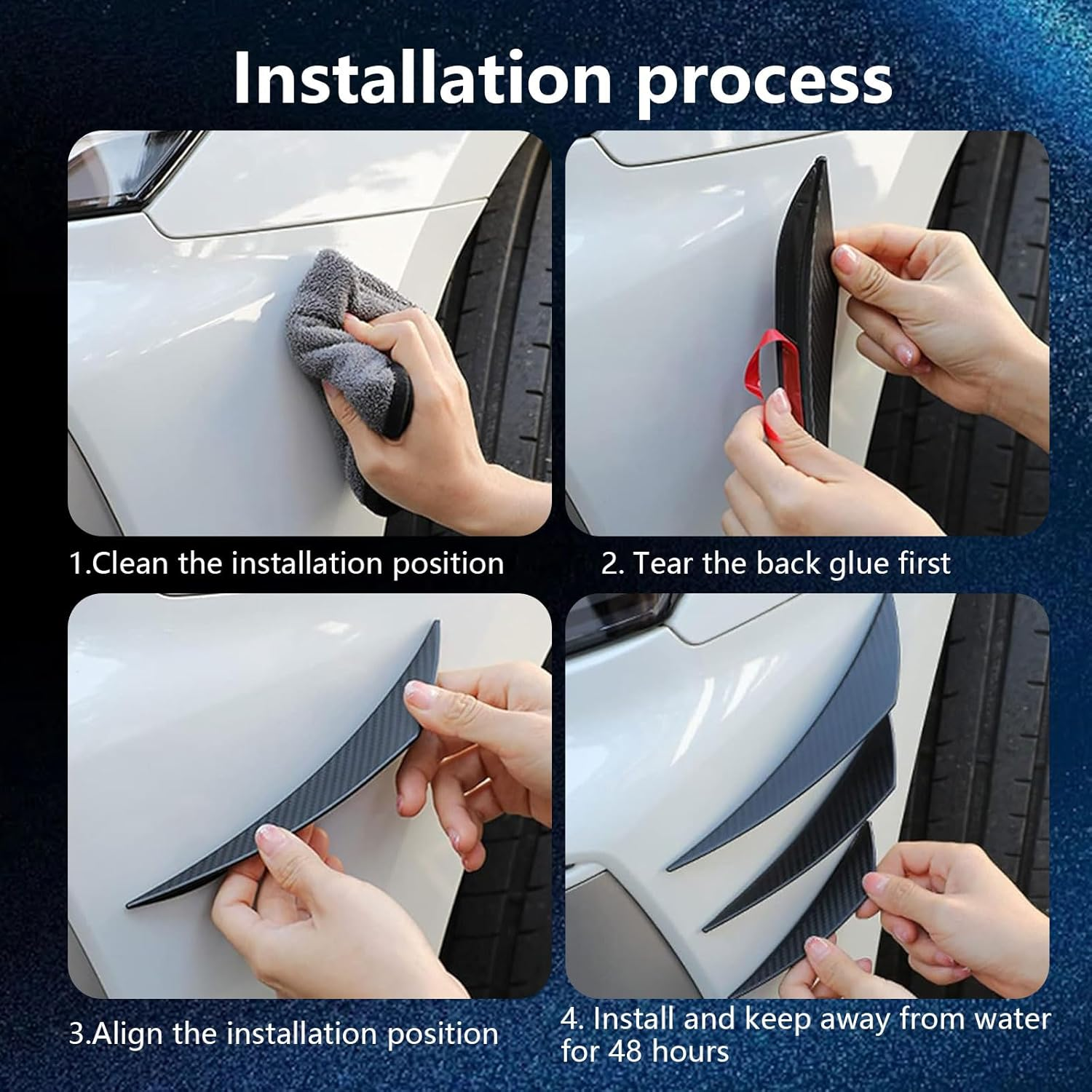 Gunhunt Pack-6 Car Spoiler Canards Kit, Body Anti-Collision Diffuser, Exterior Soft Rubber Decorative Stickers, Car Universal Auto Front Bumper Lip Splitter (Glossy Black) image number 1