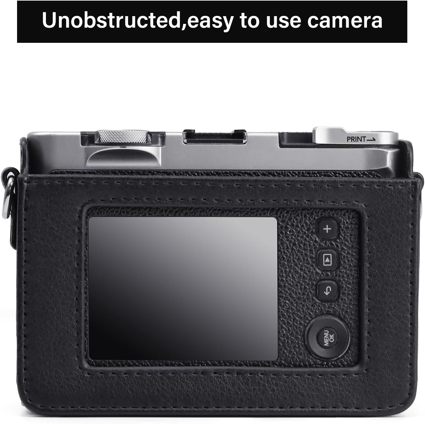 TYUANDOUER Protective Case Compatible with Fujifilm Instax Mini Evo Instant Camera, PU Leather Retro Carry Case for Fuji Instax Mini Evo with Adjustable Shoulder Strapp - Black - Silver image number 5