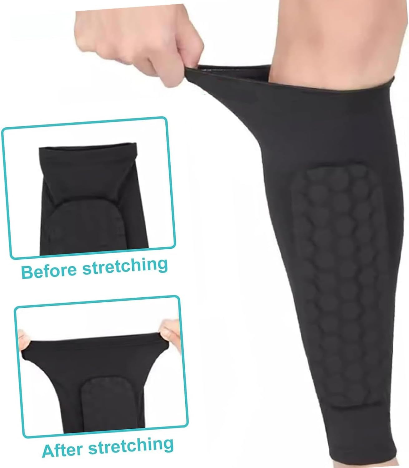 2-Pack Football Shin Guards with Honeycomb Pads - Soccer Compression Sleeves Built-In Calf Support, Breathable Shin Protectors for Men Women Youth image number 6