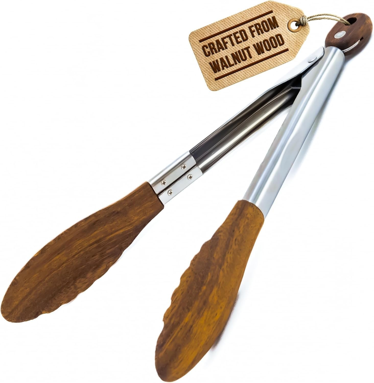 Boxiki Kitchen Tongs for Cooking with Wooden Tips - Wooden Tongs Ideal for BBQ, Salad, Toaster, Bread & Pickles - Made of Natural Walnut Wood, Size 12 Inch