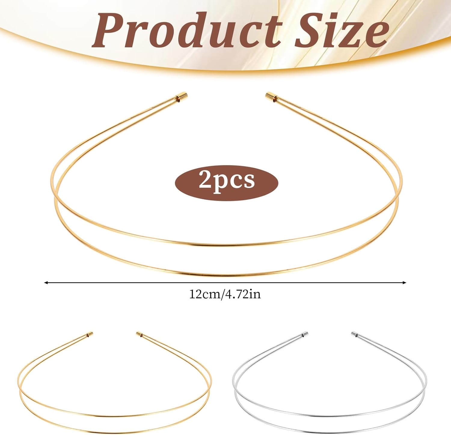 YQQYG 2 Pcs Metal Headband, Silver and Gold Headbands for Women, Fashion Headbands for Women, Metal Hair Band for Any Hairstyle Hair Accessories