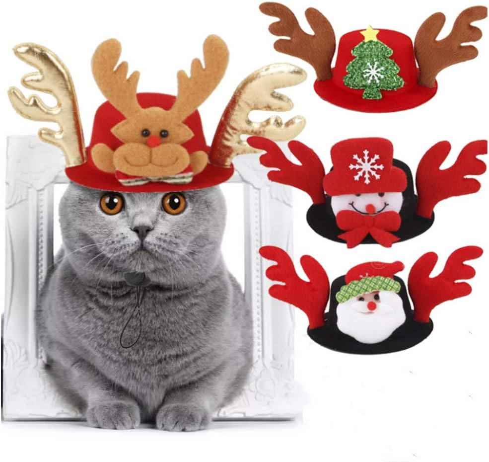 Dog Cat Christmas Outfit Pet Christmas Santa Scarf Antlers Tree Snowman Hat Adjustable Collar Pet Birthday Party Bandana Supplies Cute Christmas Costume for Dog Cat Puppy Gift Scarf Antlers image number 2