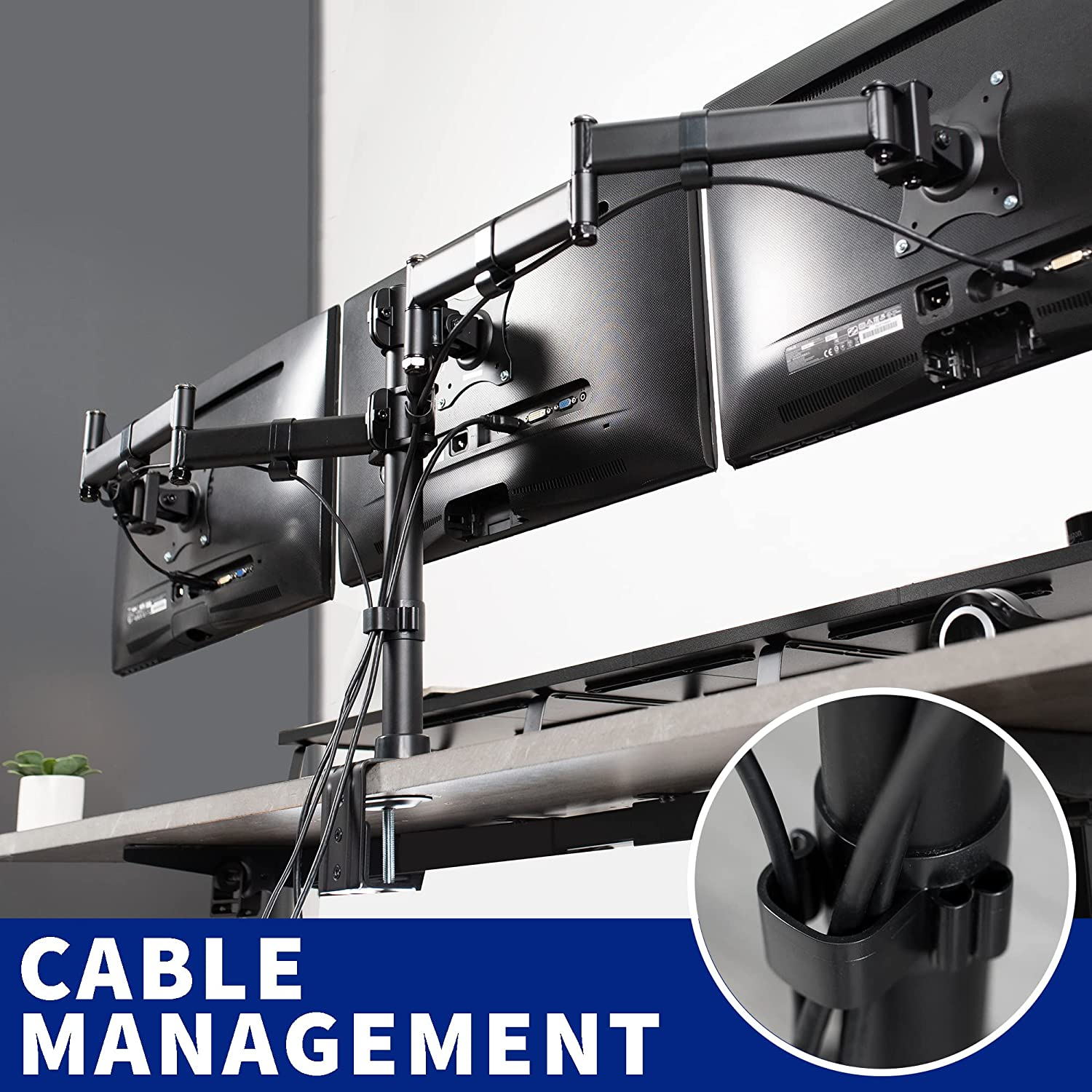 VIVO Triple Monitor Adjustable Mount, Articulating Stand for 3 LCD Screens up to 24 Inches (Stand-V003M) image number 6