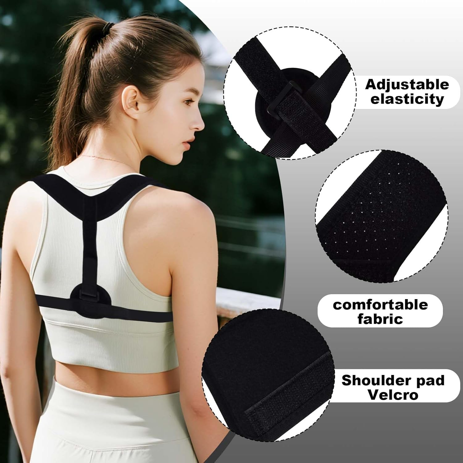 Posture Trainer for Women & Men &ndash; Adjustable Back Straightener for Posture Correction, Back Belt for Straight Posture, Muscle Building in Everyday Life, Office & Sports (Black) image number 6