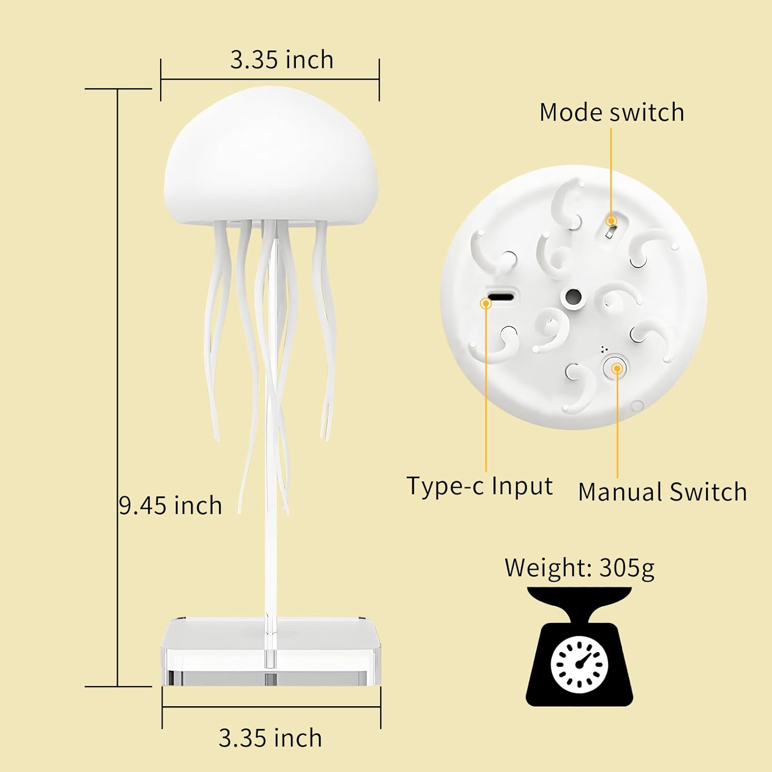 Jellyfish Lamp, LED Jellyfish Night Light with Dancing Legs, Rechargeable RGB Gradient Jellyfish Table Lamp with Voice Control Touch Sensor (Base Type)