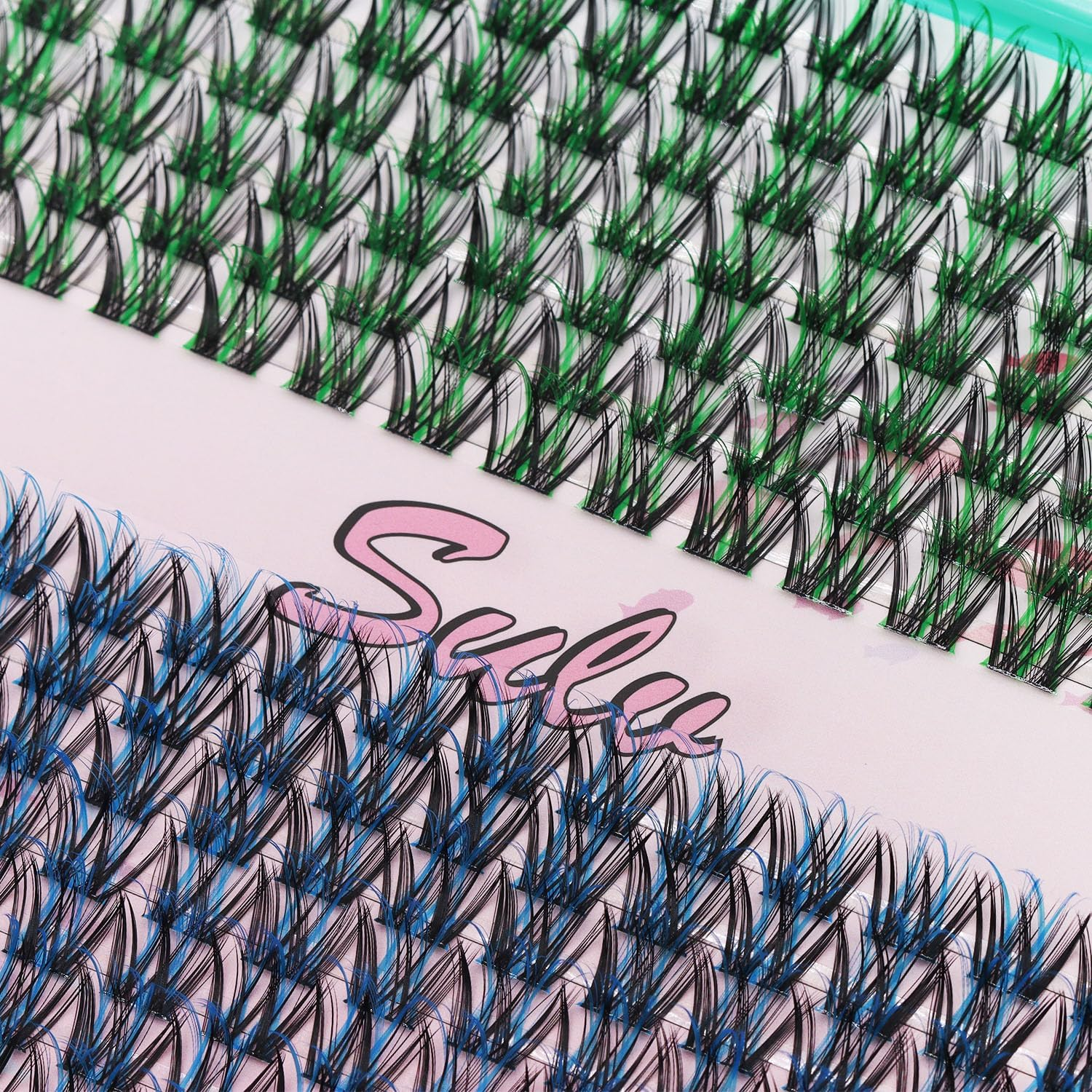 SULV False Eyelashes Cluster D Curl Lash Extensions Cluster 10-18Mm Colored Lashes Cluster Colorful Lashes Colors Dramatic Lash Clusters (Wm005-Black Green+Black Blue-18Mm) image number 6