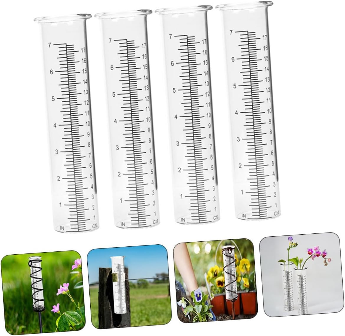 4Pcs Transparent Glass Rain Gauge Tubes with Design Accurate Rain Measuring Tools for Garden Lawn Patio Wear-Resistant Outdoor Collectors image number 5