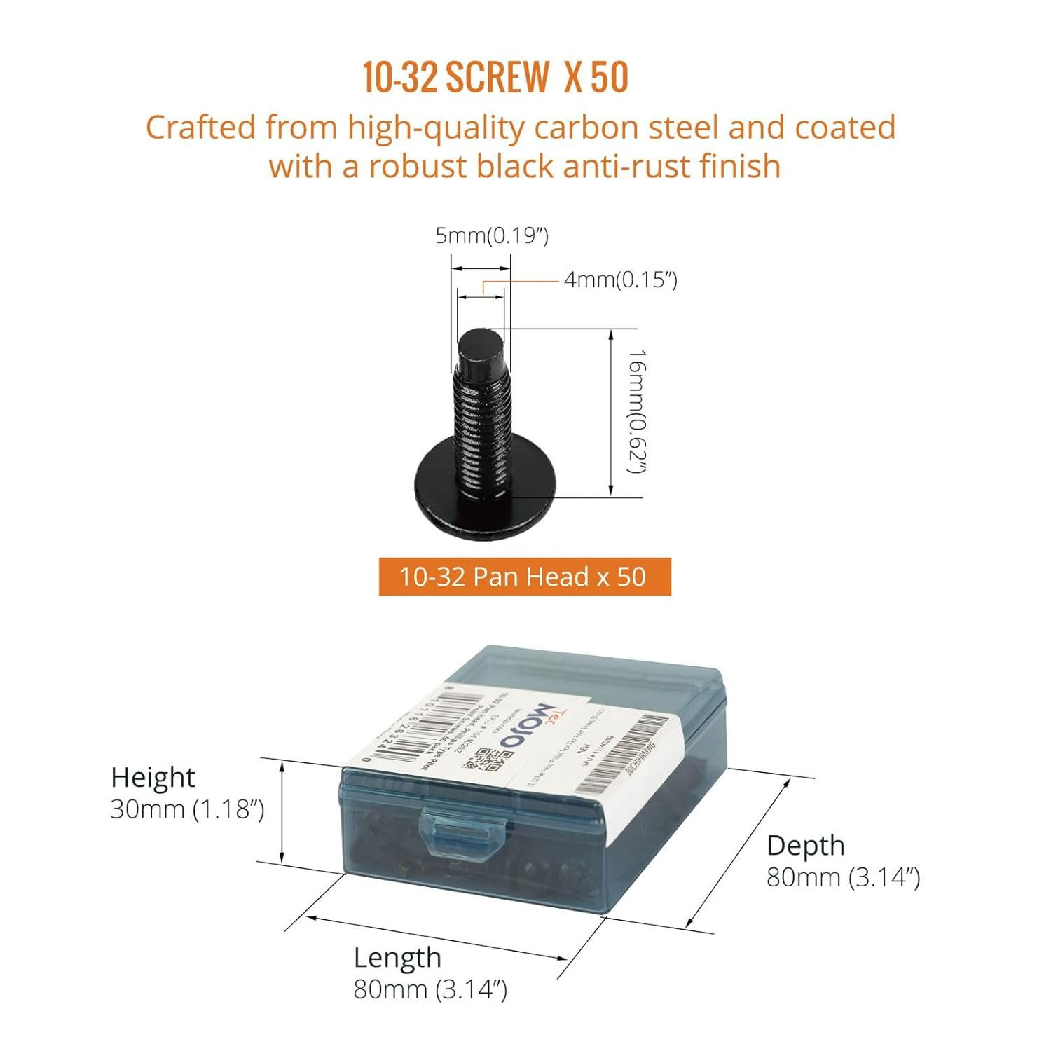 Rack Mount Screws 50 Pack - 10/32 Steel, Pan Head, Phillips Type Pilot Point Screws, Made to Use with Network Racks, Enclosures and Cabinets image number 3