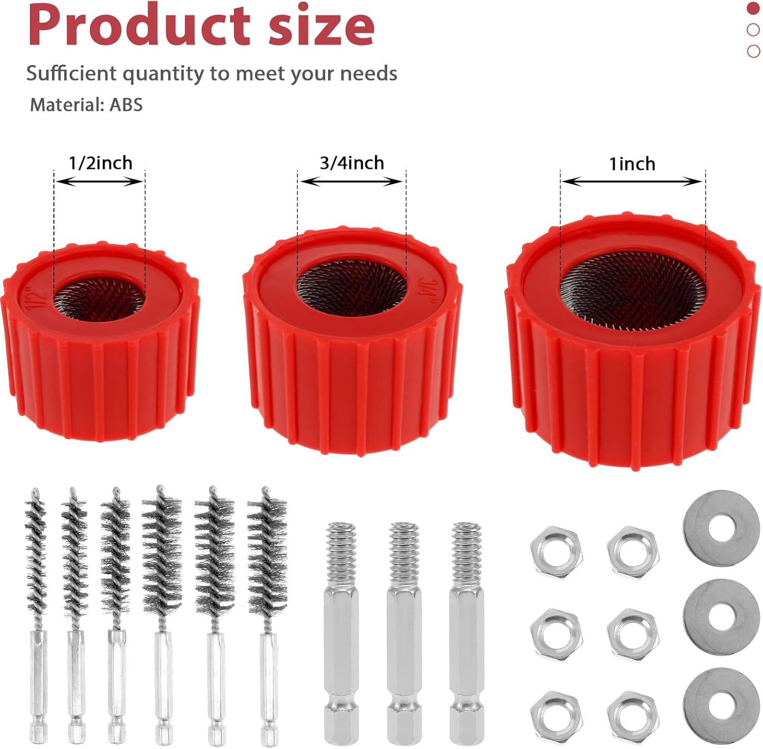 9 Piece Set 1/2" 3/4" 1" Copper Pipe Cleaner for Drill, Tube Cleaning Brush W Stainless-Steel Wire Bristle, Cleans Copper/Bronze/Brass Pipes and Tubes for Soldering