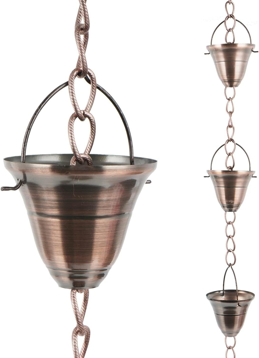 TZSSP Rain Chains Decorative Rain Chain Bell with 12 Cups, Rain Chain for Home Garden Patio Outdoor Decor,8-1/2 Length,102 Inch