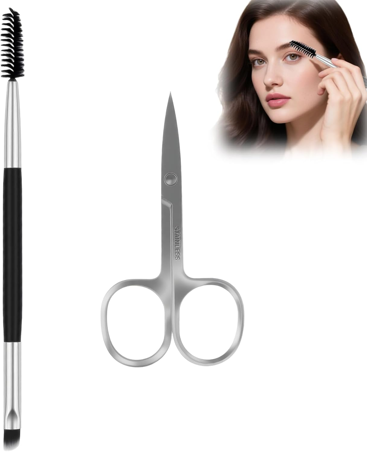 Eyebrow Scissors with Eyebrow Brush, Eyelash Scissors, Eyebrow Trimming Scissors for Women & Eyebrow Shaping Scissors and Brush, Small Facial Scissors for Eyebrows with Sharp Tip image number 2
