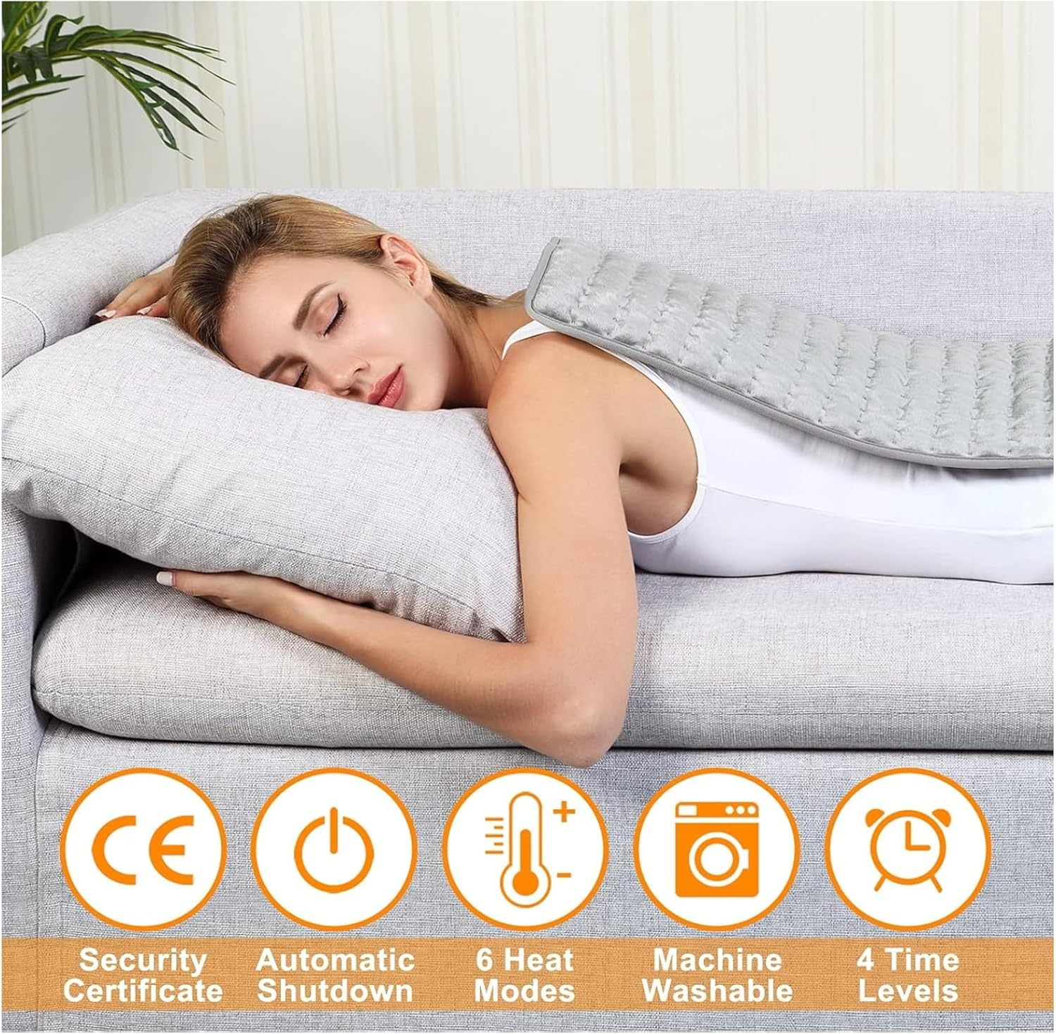 Electric Heating Pad for Back Pain Relief, Heating Pads for Cramps, Auto Shut Off, Machine Washable, Heating Pad for Neck and Shoulder, Knee, Arms, Legs, Etc. (Silver Gray, 30 X 60 Cm) image number 4