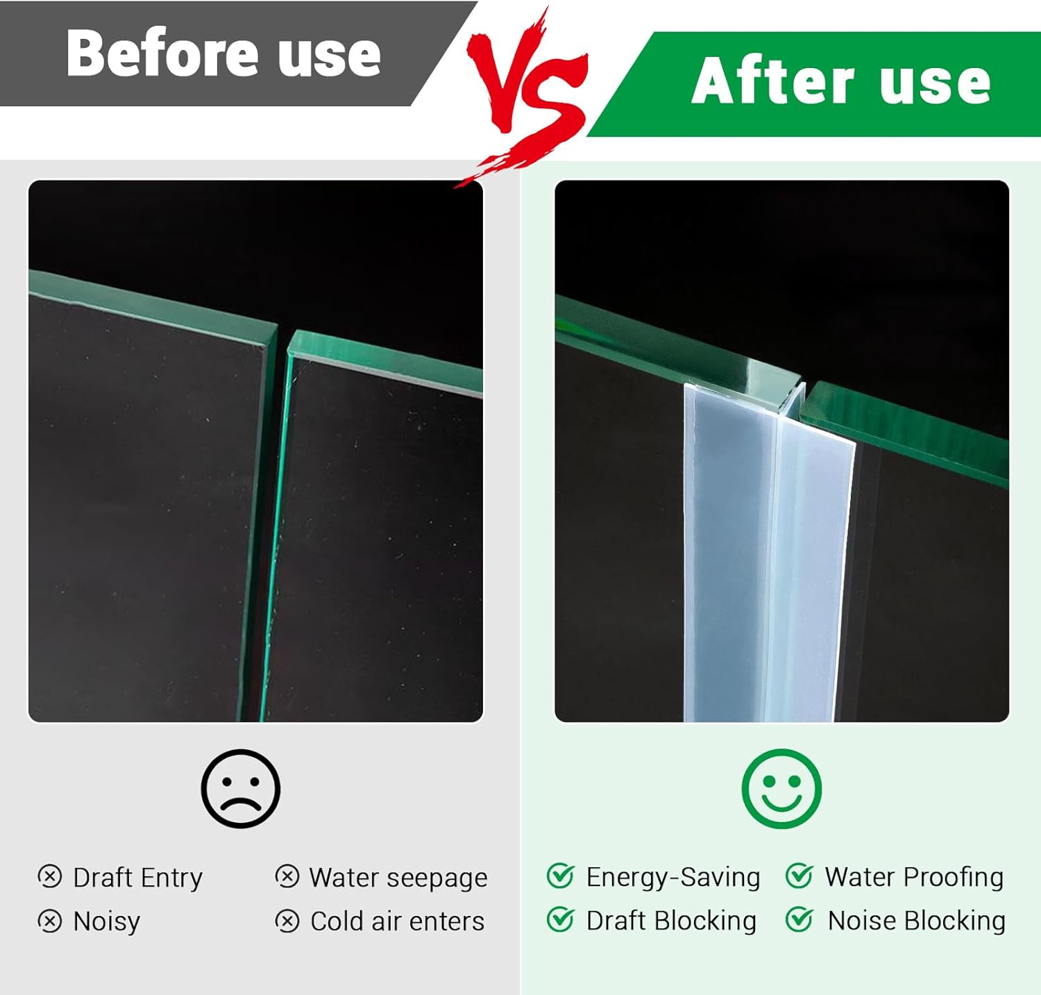 Huakaile T-Shaped Clear Door Draft Stopper Blocker, 9.8 Ft X 1.3" Silicone Weather Stripping Window Seal Strips, Self-Adhesive Waterproof Shower Door Bottom Sweep for Insulation Gap