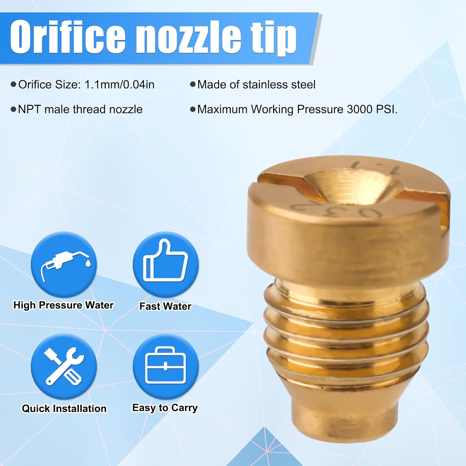 0.04In Foam Cannon Orifice Nozzle Tips, 3000 PSI Foam Cannon Nozzle Replacement Universal Thread Foam Cannon Nozzle with 3 Foam Maker Mesh Cleaning Needle and 2 Cotton Pads for Snow Foam Lance Parts image number 5