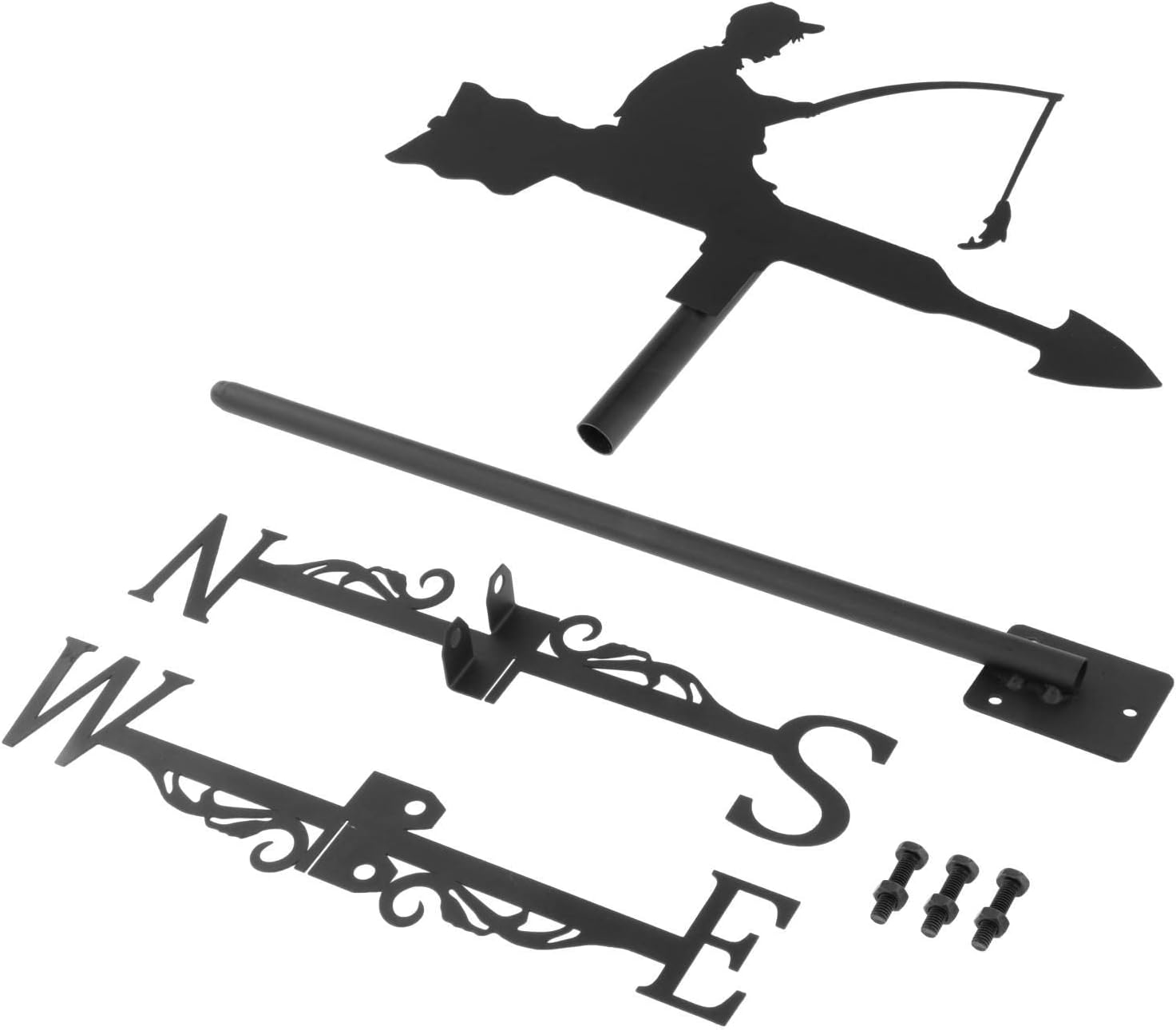 Creative Weathervane Indicator Kit Wind Direction Garden Stake Outdoor Iron Bracket, for Roof, Barn, Measuring Tools Ornament - Fishing Boy image number 4