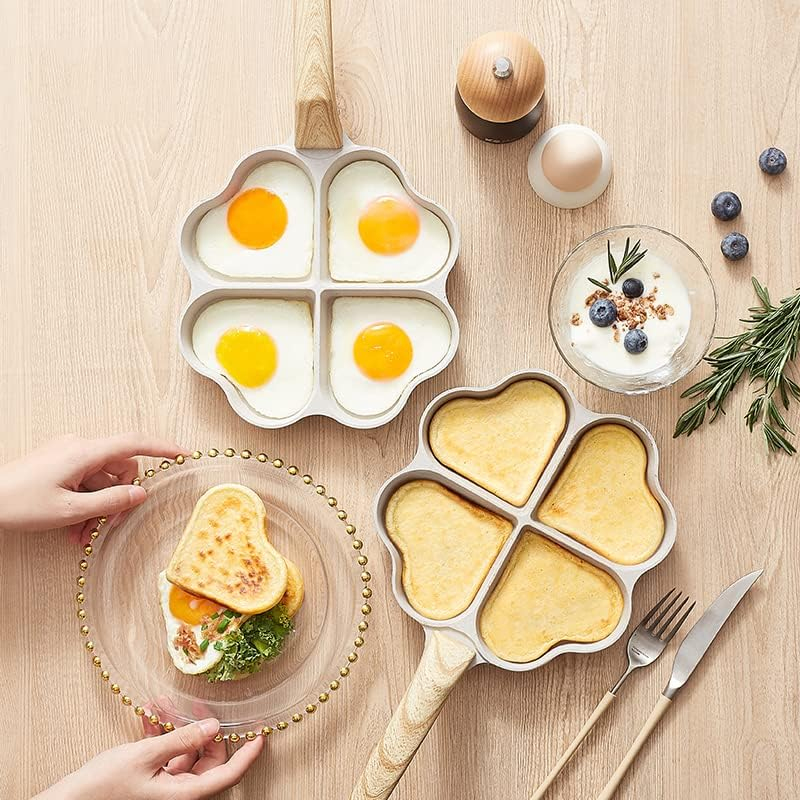 DAFEIKE Heart Shaped Pancake Pan Heart Shaped Pan for Eggs Shapes Frying Pan Nonstick 4 Cup, Ivory