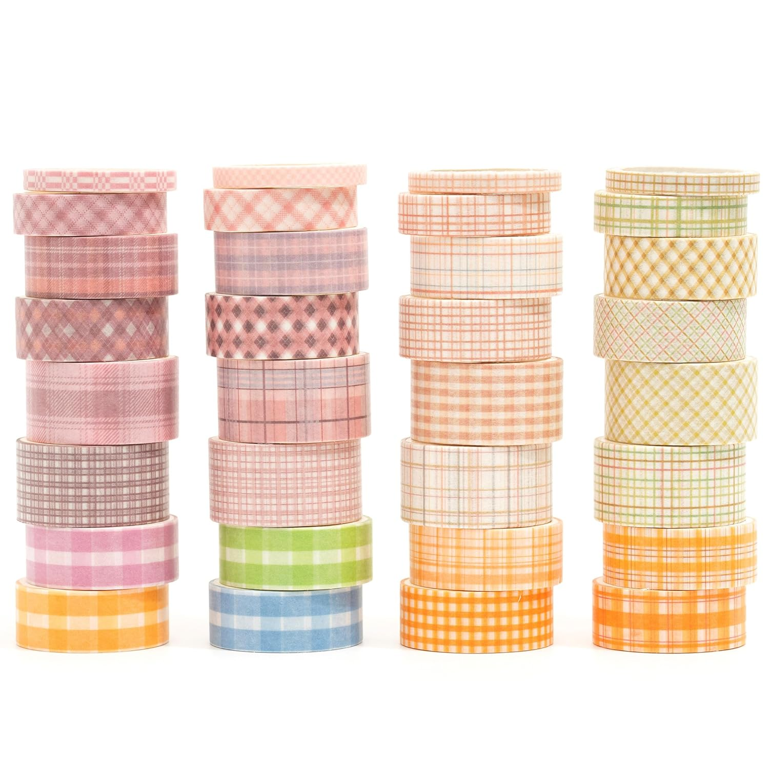 36 Rolls Grid Washi Tape Pack Plaid Arts Adhesive Tapes Basic Patterns Decorative Masking Tape Set for Craft, Kids, Scrapbook, DIY, Gift Wrapping (1-Pink & Orange) image number 4