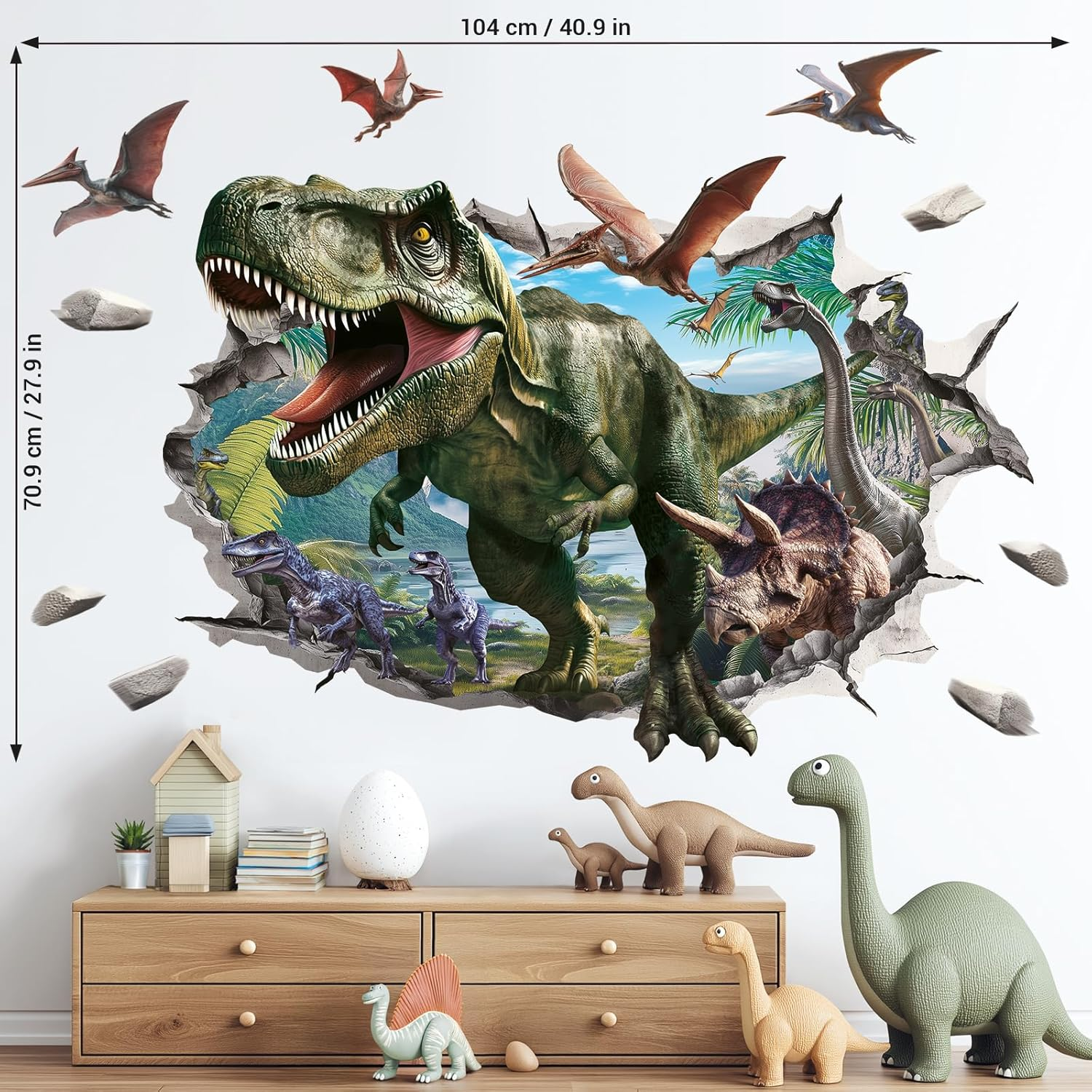 DECOWALL SG2-2515 3D Dinosaur Wall Stickers Realistic T-Rex and Jurassic Wall Decals for Children&rsquo;S Bedroom Nursery Baby Room Playroom Wall D&eacute;cor