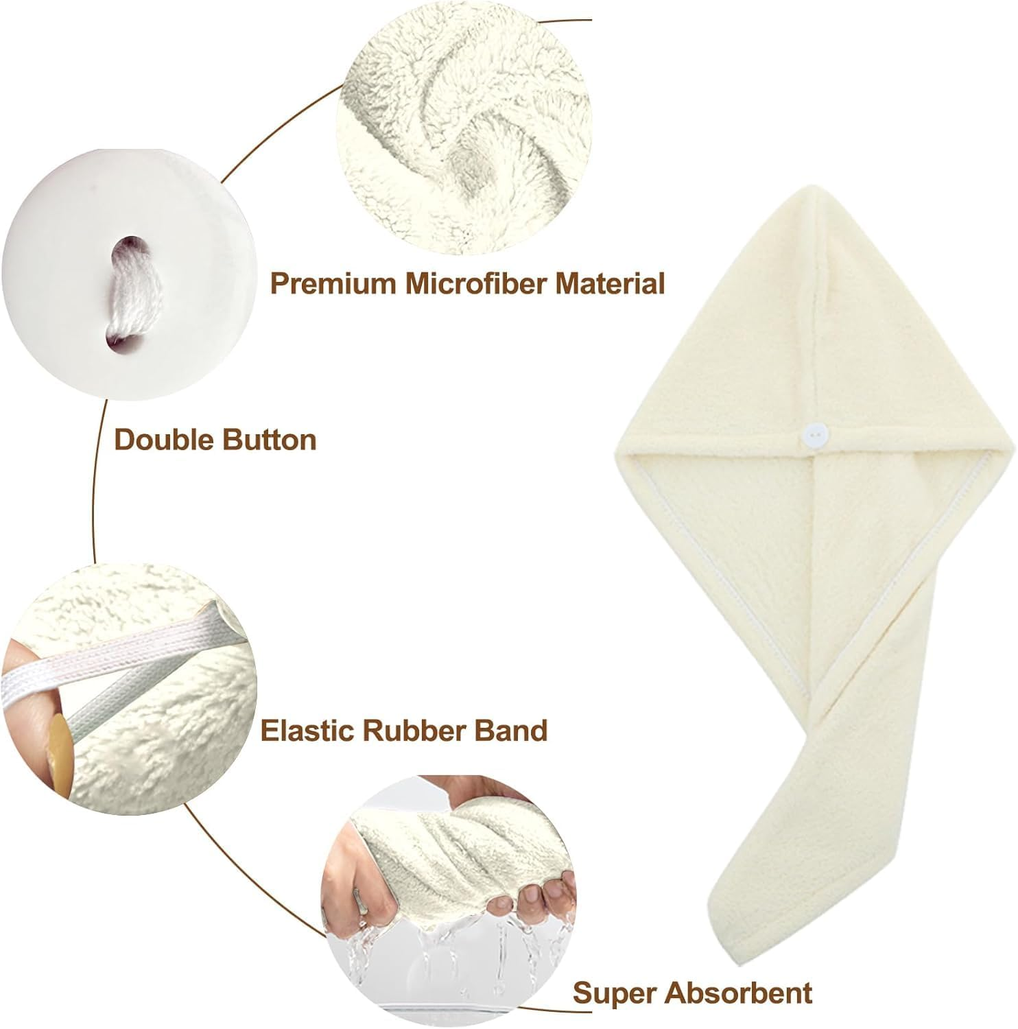 2PCS Microfiber Hair Towel - Super Absorbent Hair Turbans for Wet Hair- anti Frizz Head Towels Wrap - Drying Towels with Button for Long Curly and Thick Hair (Green+White) image number 1