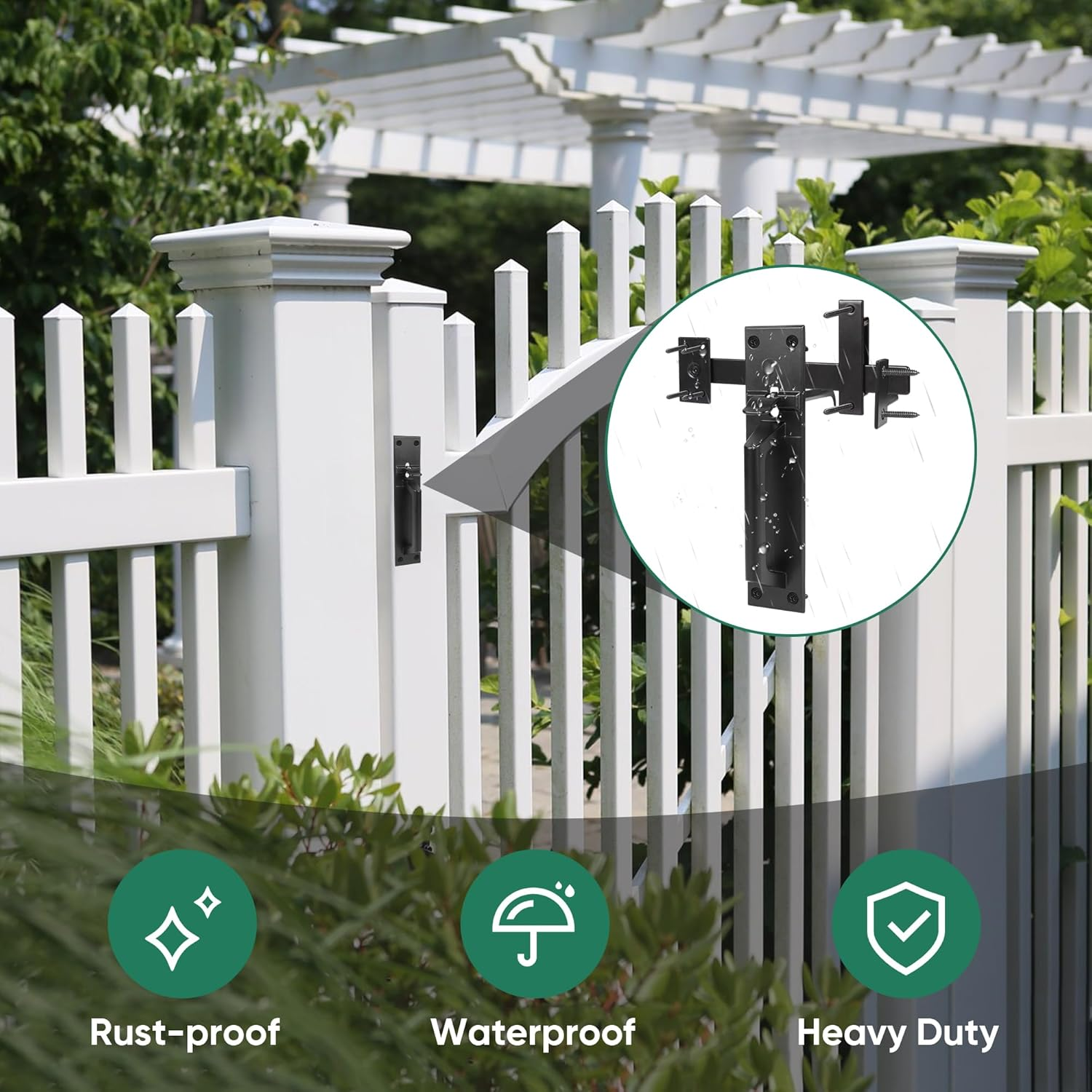 JUBEST Heavy Duty Gate Latch, Two Sided Gate Latch, Gate Latches for Outdoor Fence, Wooden Gates, Pool Gate, Backyard, Garden, Black image number 2