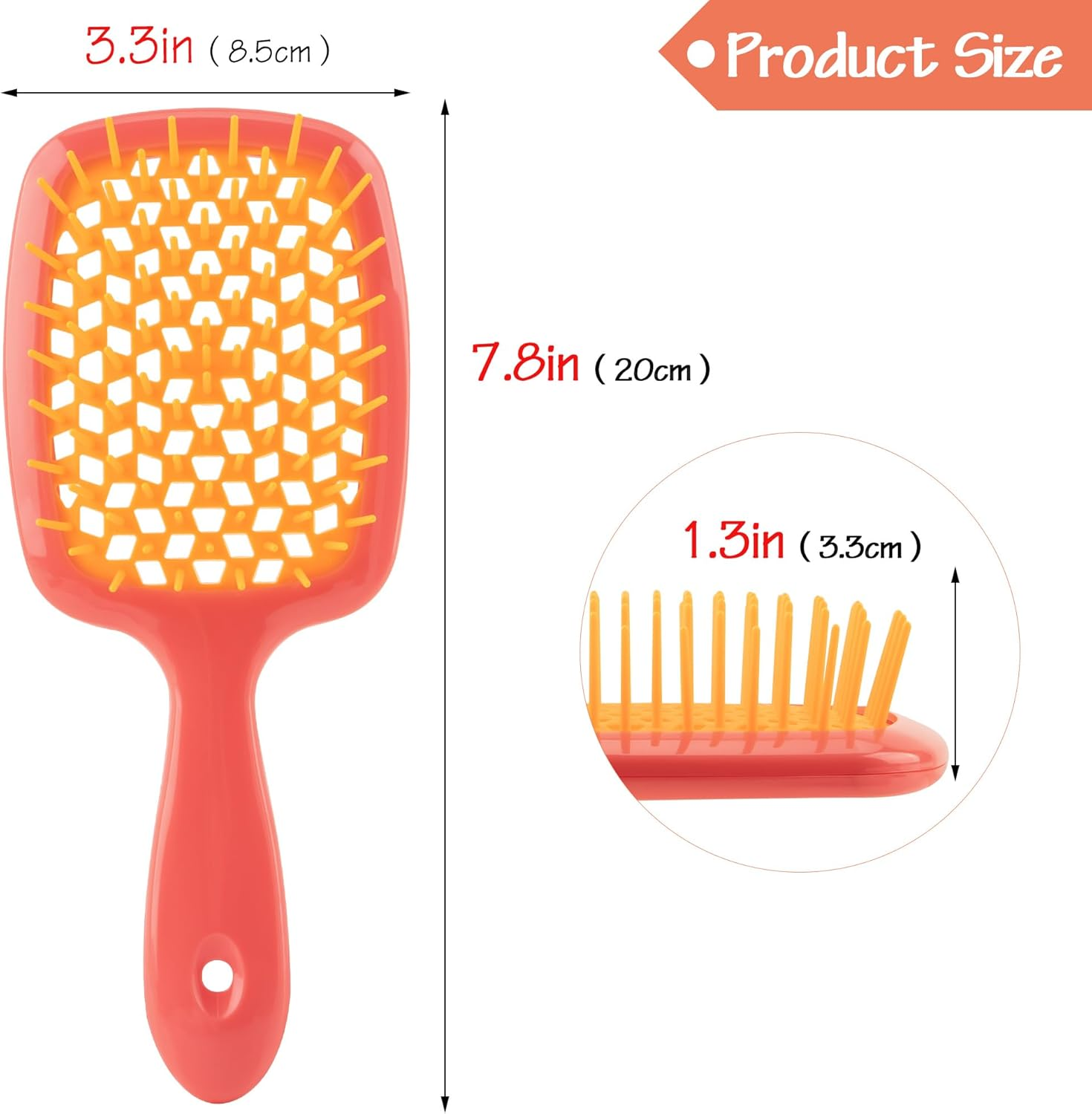 DODAMOUR Detangling Hair Brush, Vented Paddle Brush for Blow Drying and Scalp Massage, Square Scalp Massage Comb Ideal for Wet & Dry Hair, Suitable for Men and Women (Coral) image number 2